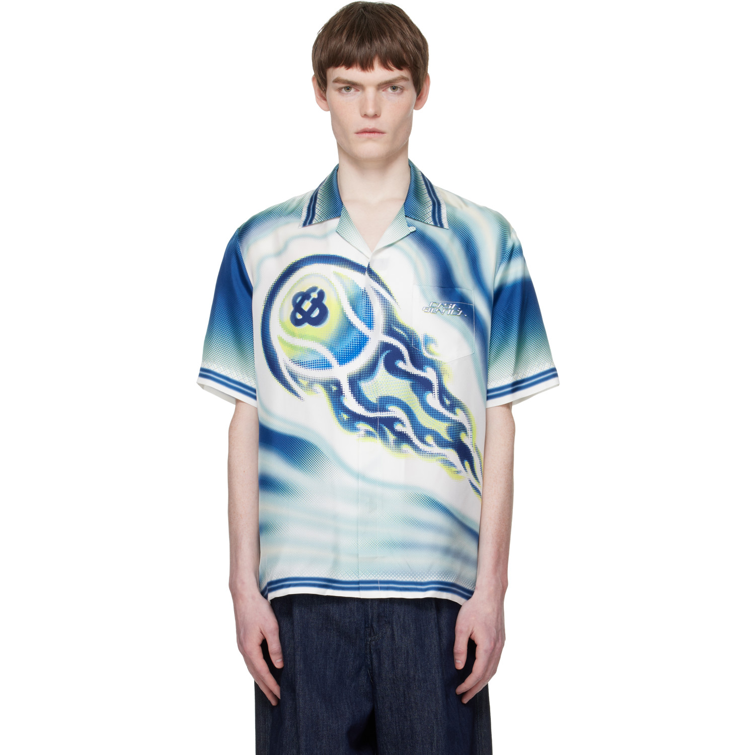 Casablanca Multicolor 'The Art Of The Serve' Short Sleeve Silk Shirt