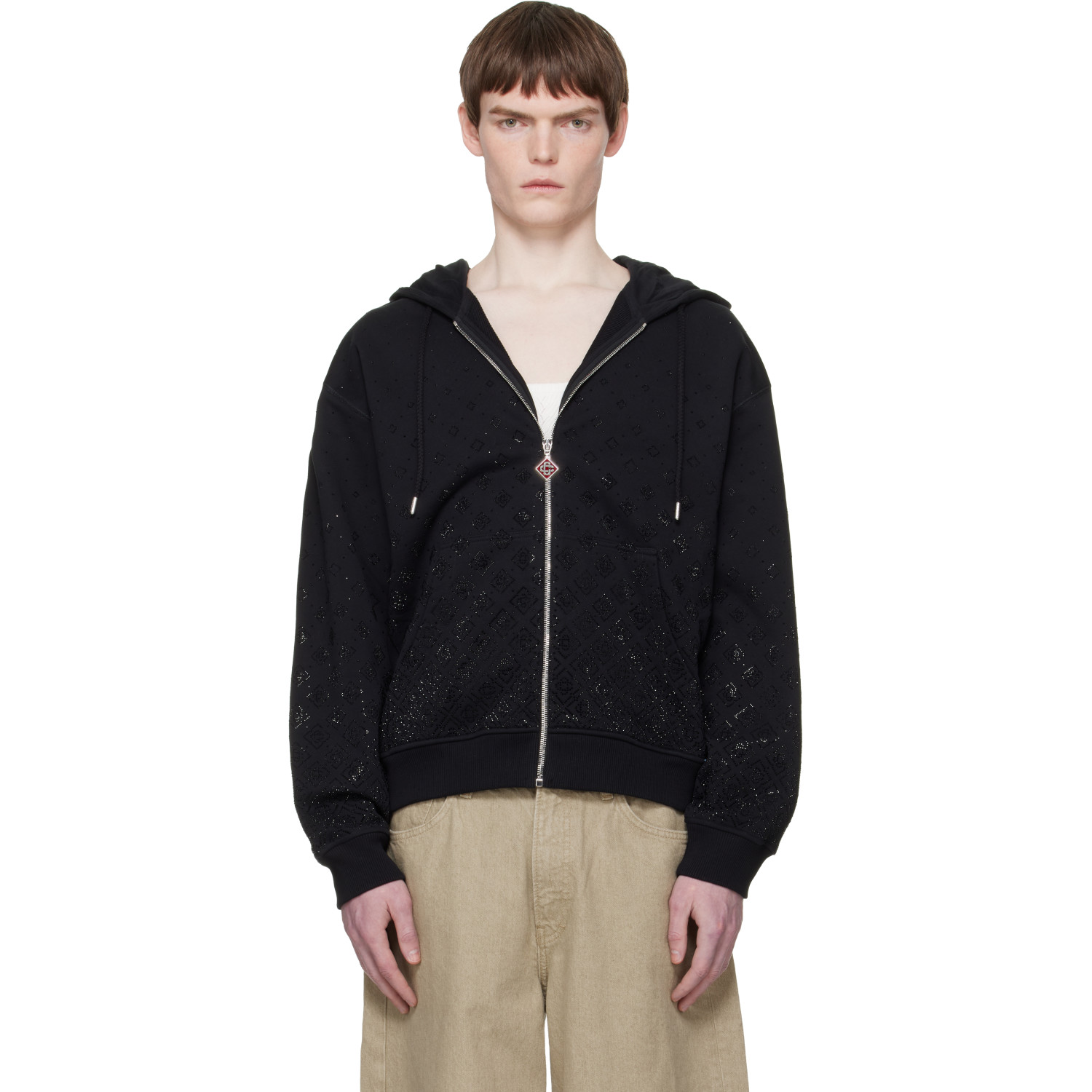 Casablanca Black Crystal Monogram Long Sleeve Hoodie