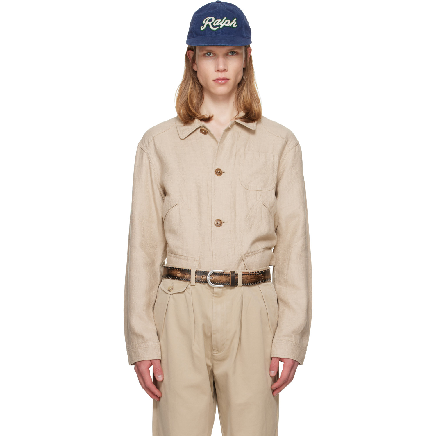 Polo Ralph Lauren Beige Linen Herringbone Utility Jacket