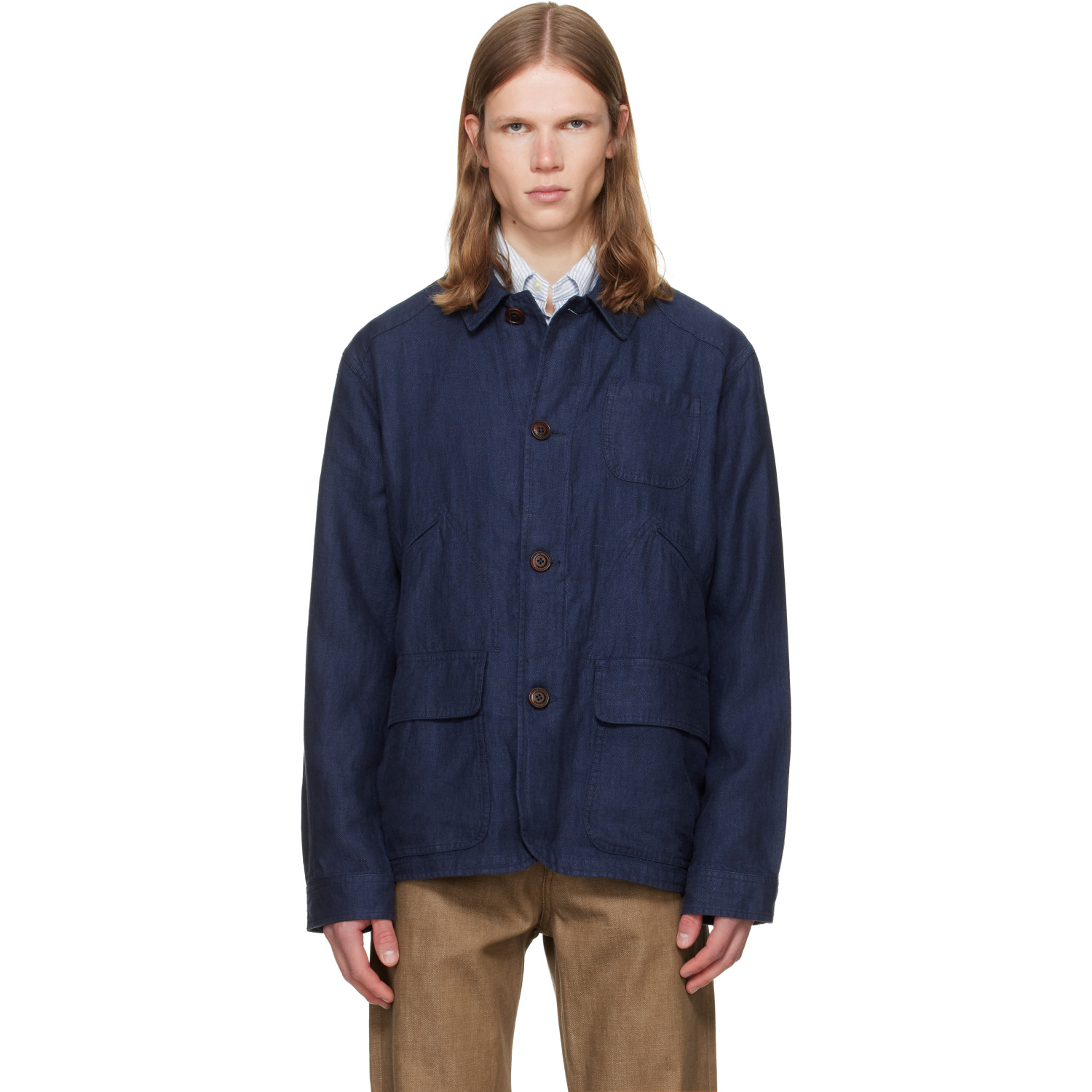 Polo Ralph Lauren Navy Linen Herringbone Utility Jacket