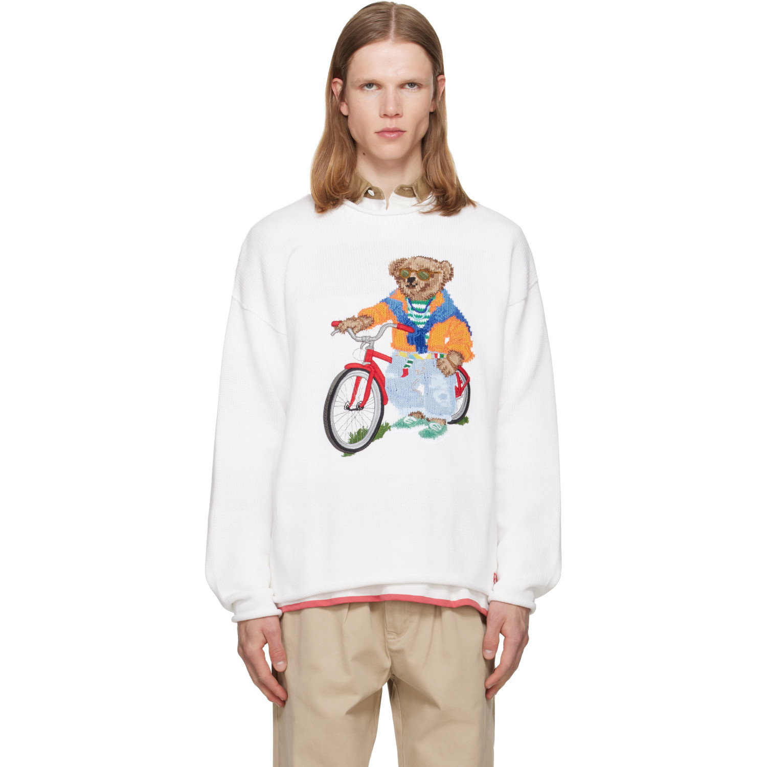 Polo Ralph Lauren White Polo Bear Bike Sweater