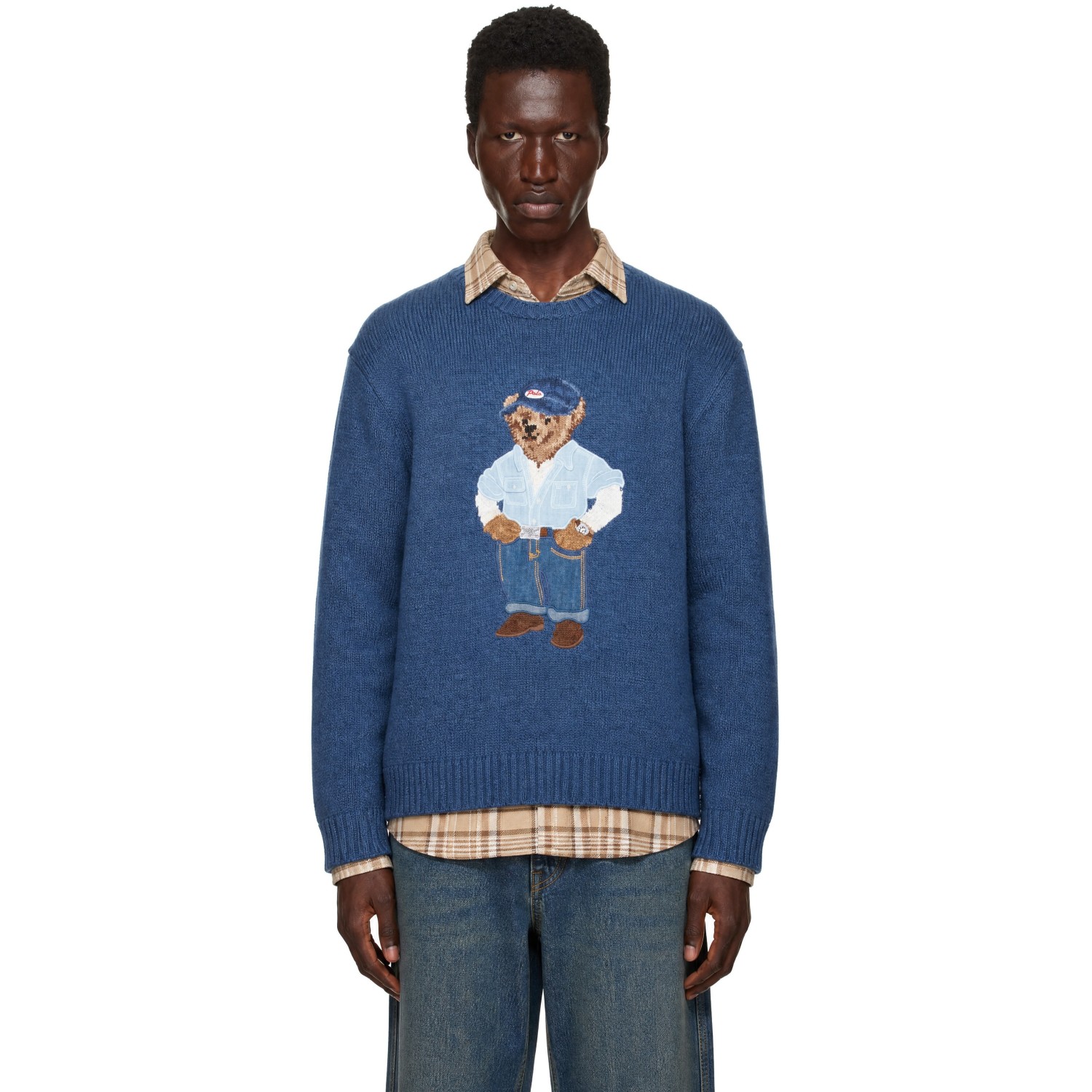 Polo Ralph Lauren Blue Polo Bear Cotton Linen Blend Sweater
