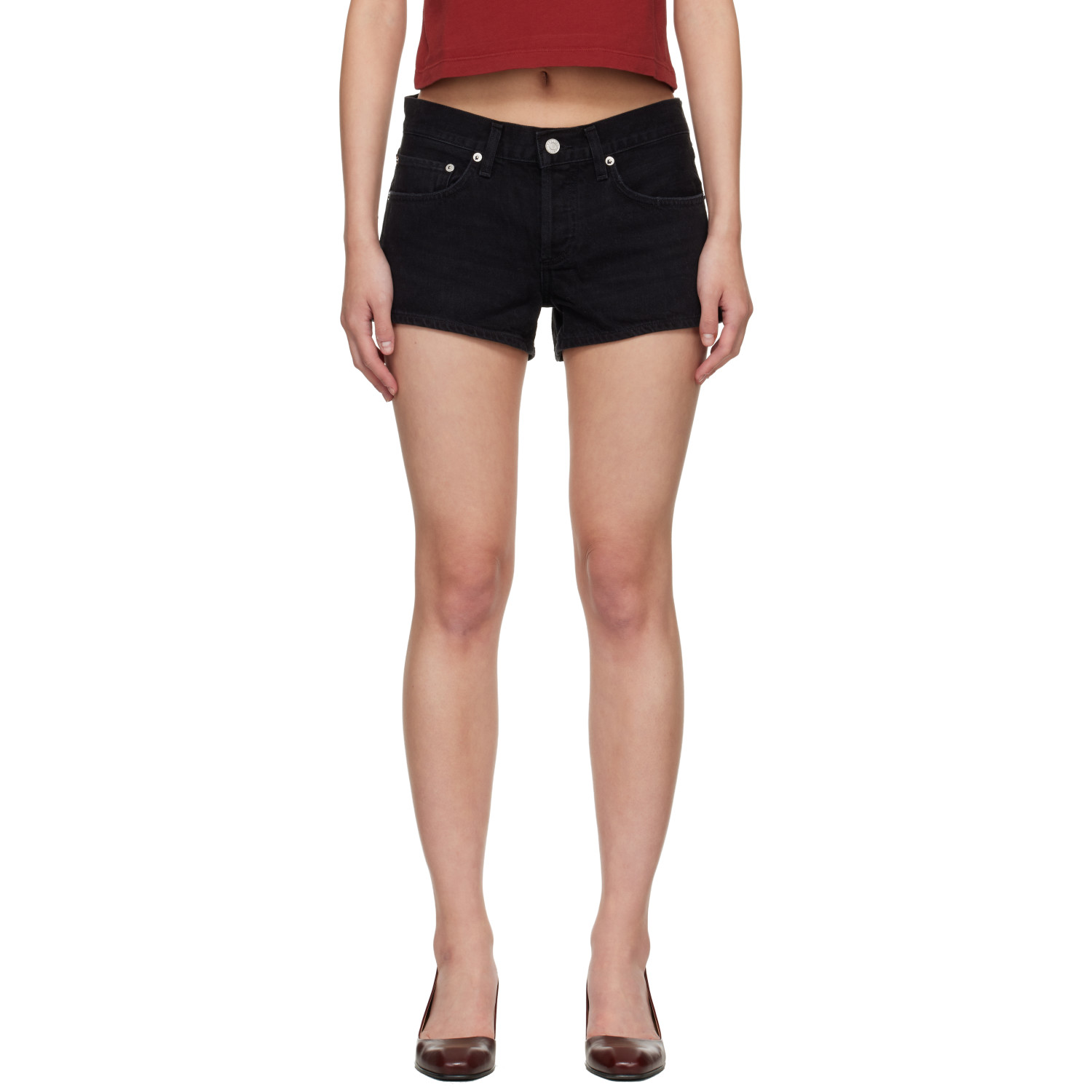 AGOLDE Black Low-Rise Parker Denim Shorts