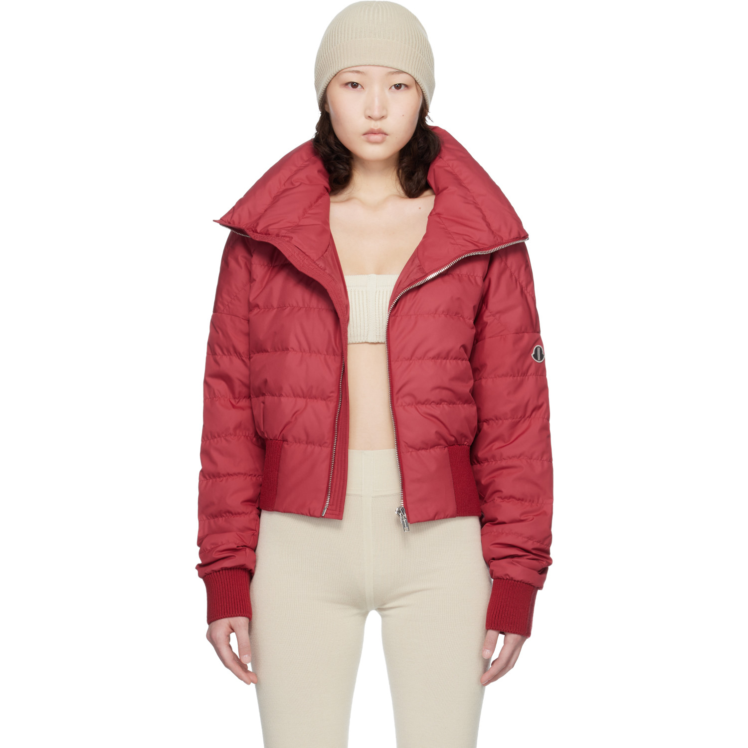 Rick Owens Moncler + Rick Owens Red Cropped Down Jacket
