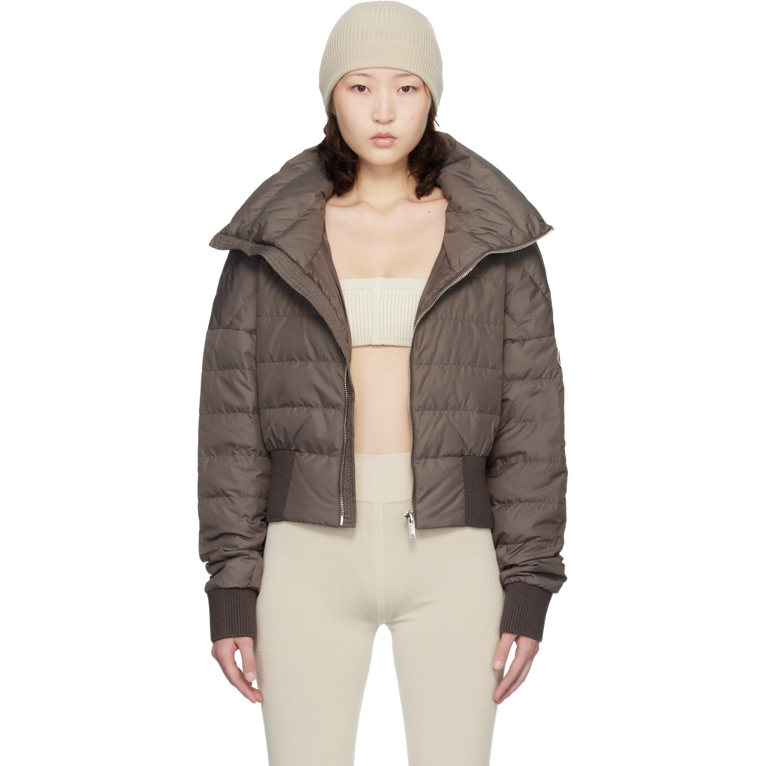 Rick Owens Moncler + Rick Owens Taupe Cropped Down Jacket
