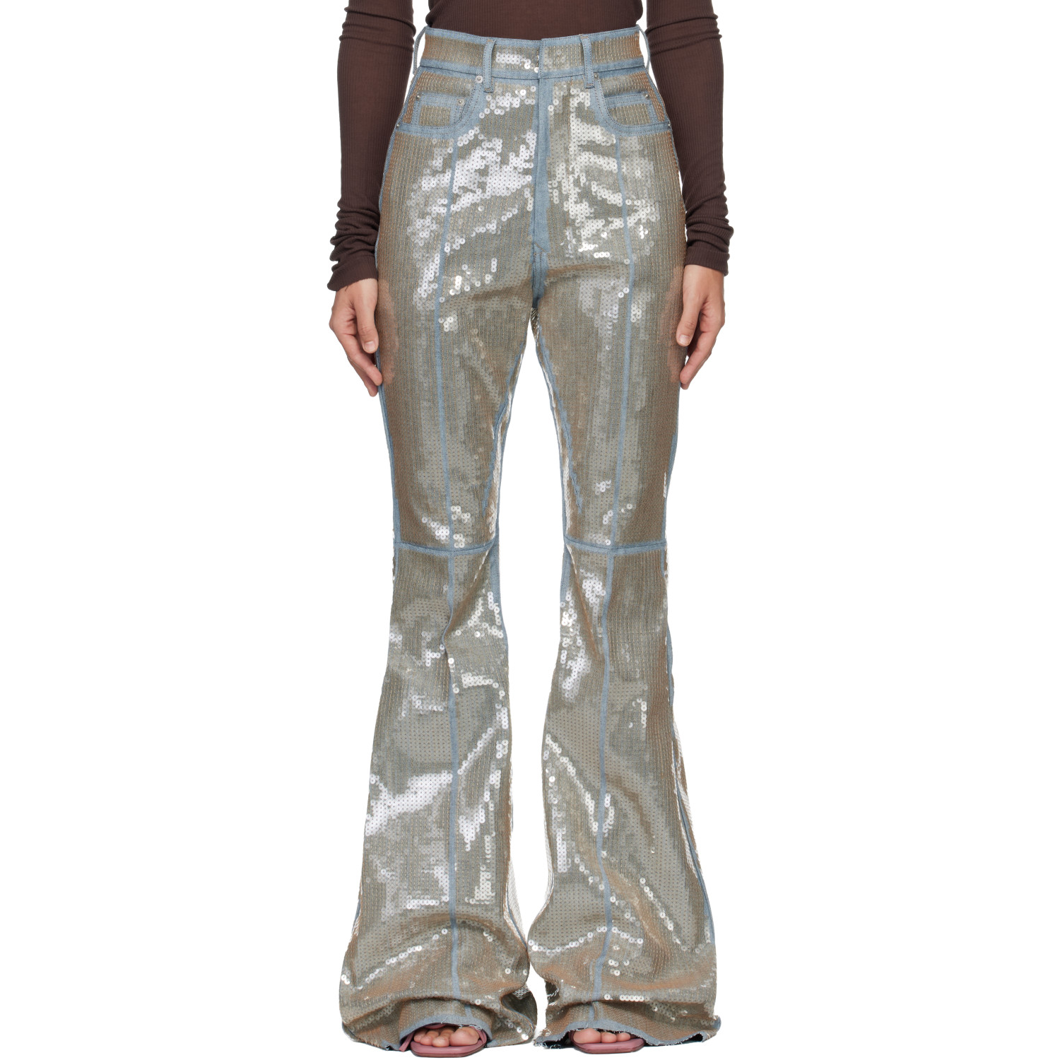 Rick Owens Blue & Beige Temple Bolan Bootcut Jeans