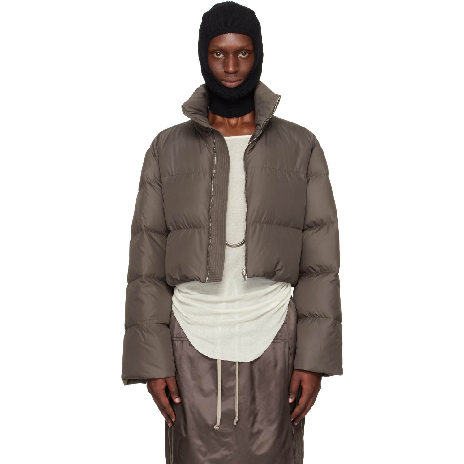 Rick Owens Moncler + Rick Owens Gray Cropped Cyclopic Down Jacket