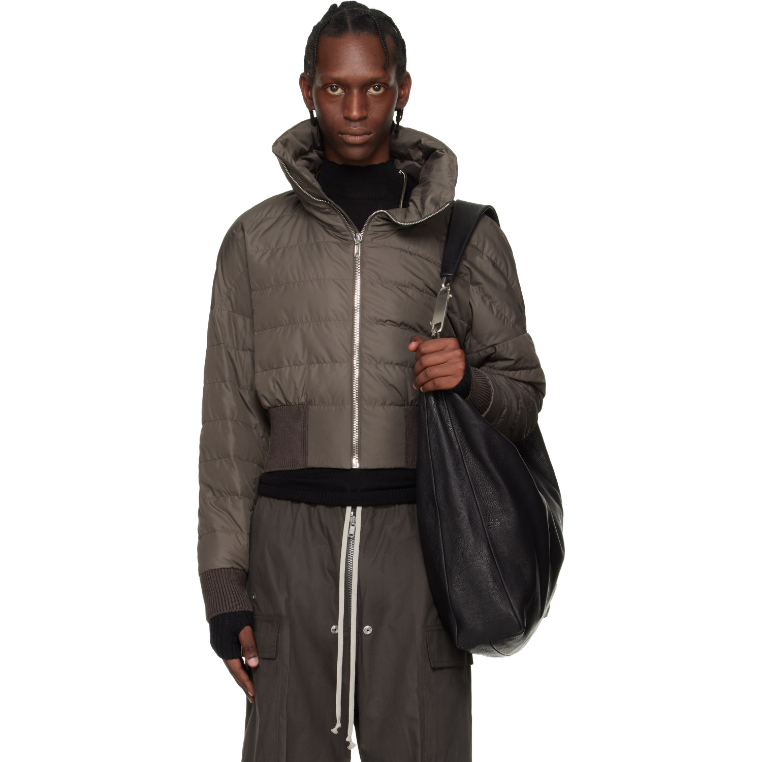 Rick Owens Moncler + Rick Owens Gray Cropped Down Jacket