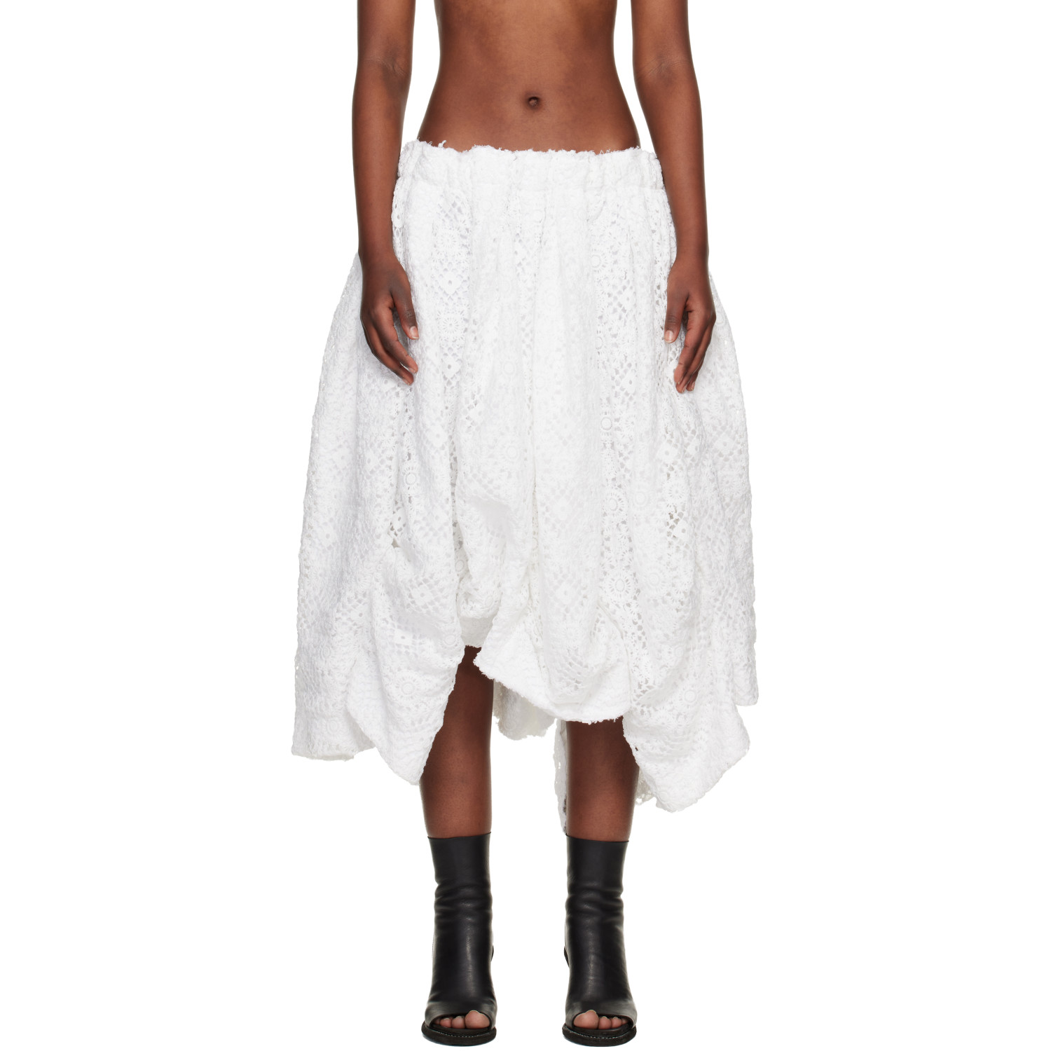 Comme des Garçons Off-White Polyester Chemical Lace Midi Skirt