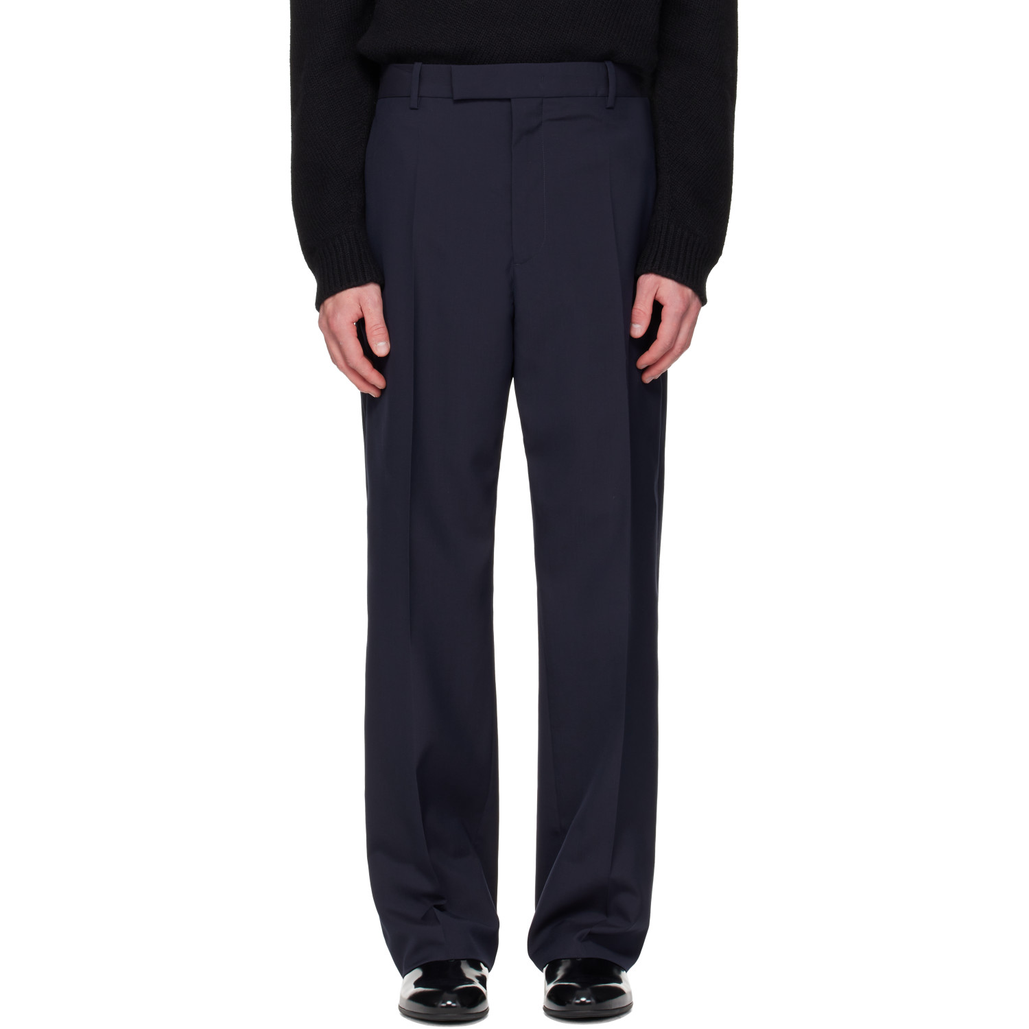 Jil Sander Navy Wool Poplin Trousers