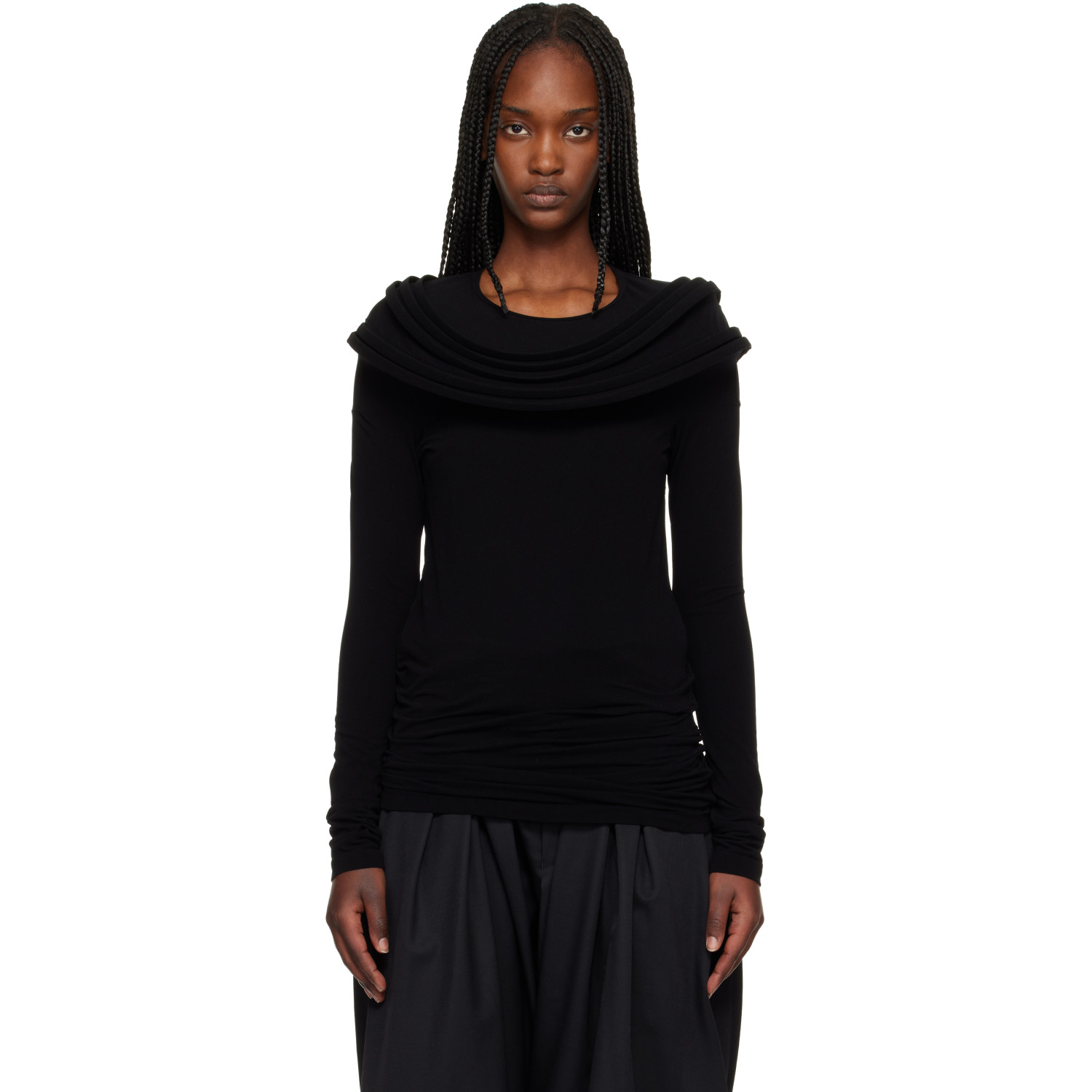 Junya Watanabe Black Nylon Stretch Jersey Drape T-shirt