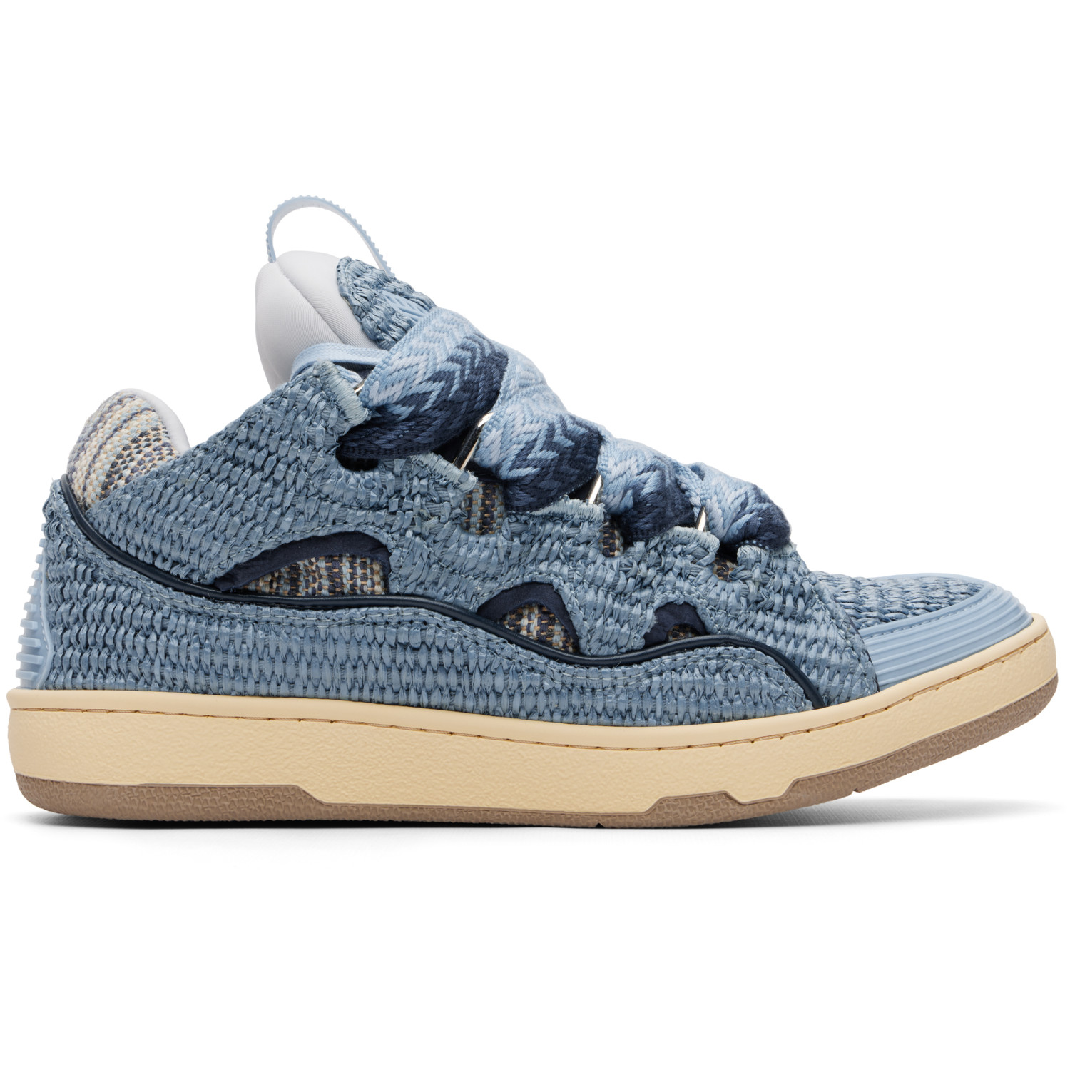 Lanvin Blue Faux-Raffia Curb Sneakers