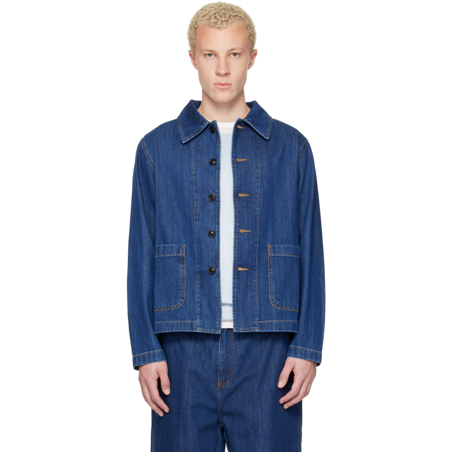 Merz b. Schwanen Blue Cropped Worker's Denim Jacket