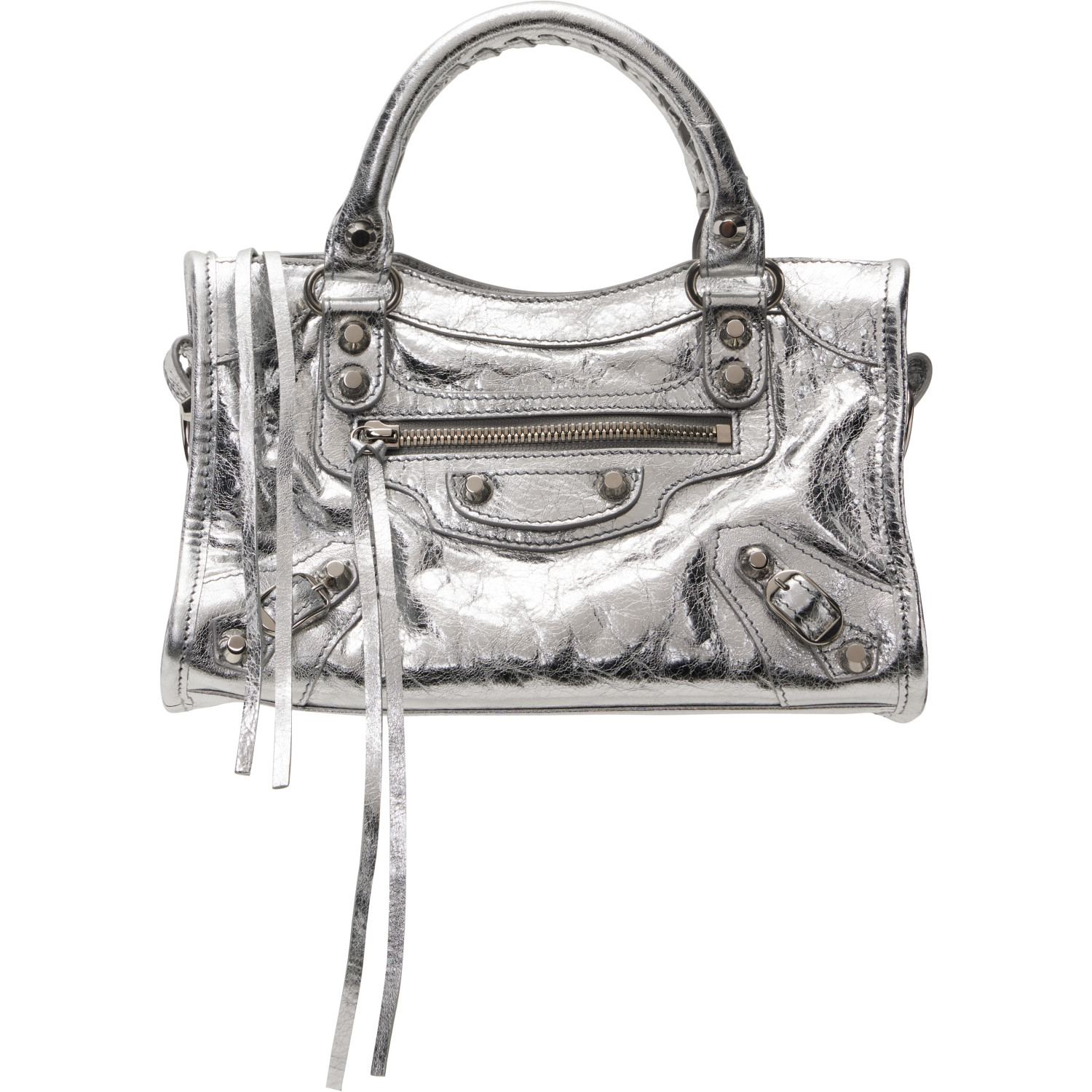 Balenciaga Silver 'Le City Mini' Metallic Lamb Leather Bag
