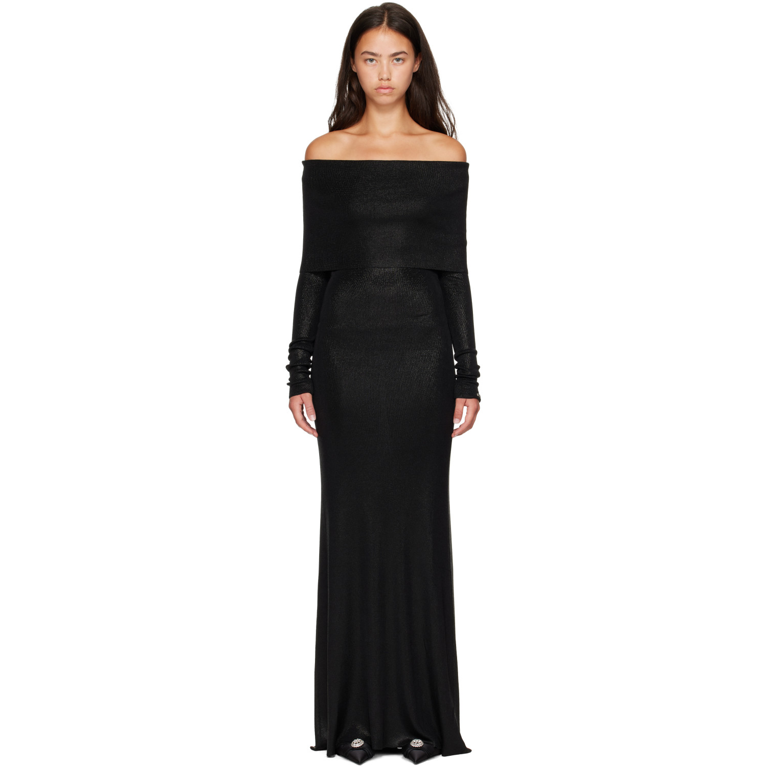 Balenciaga Black Off-Shoulder Maxi Dress
