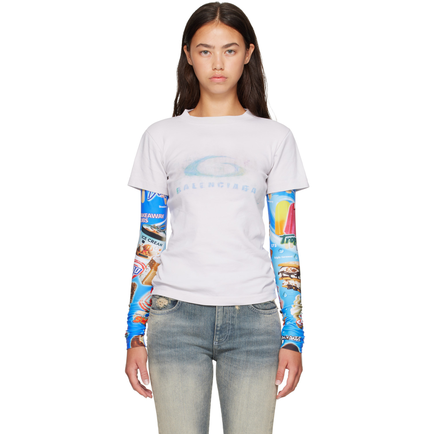 Balenciaga Gray Double Sleeve T-shirt