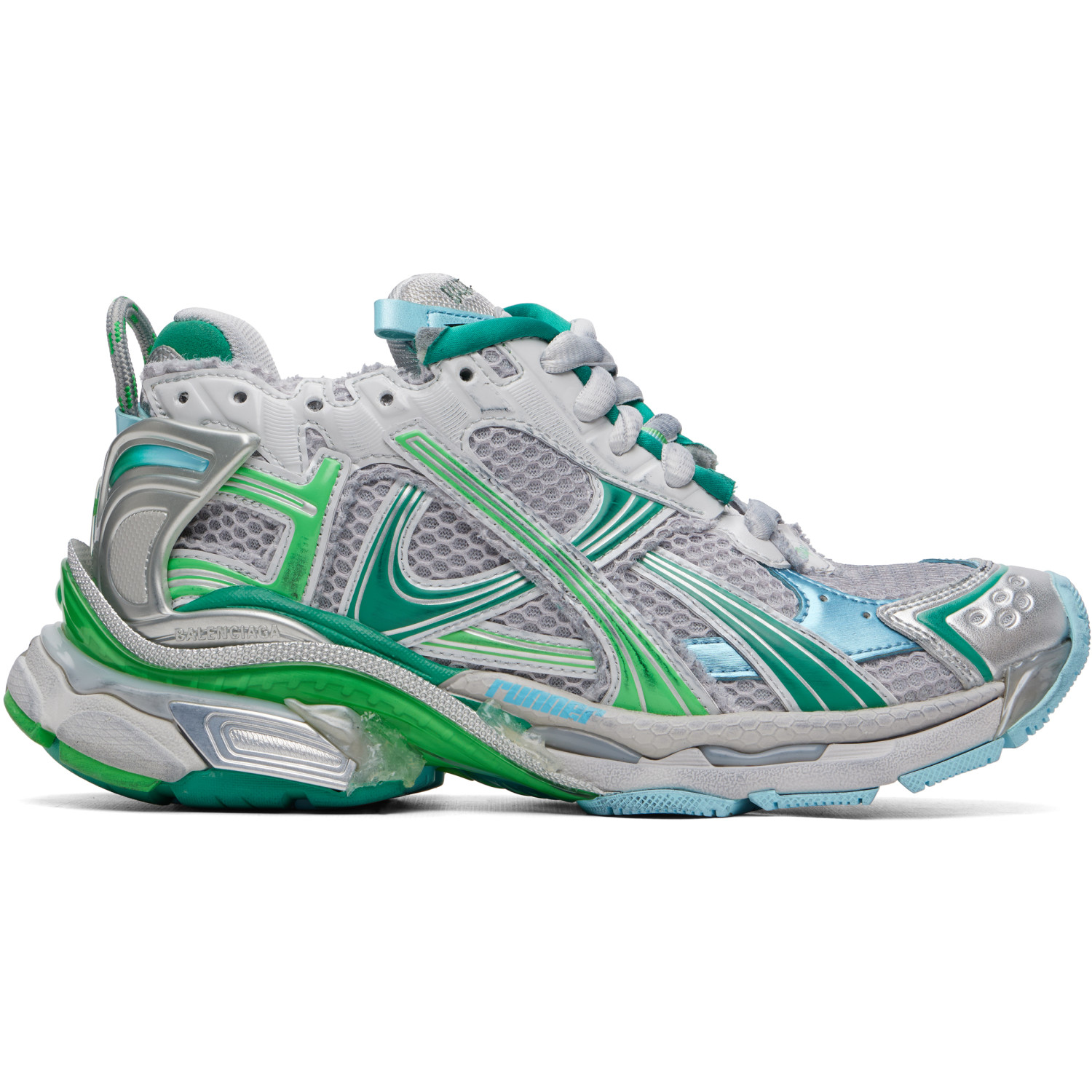 Balenciaga Gray & Green Runner Sneakers
