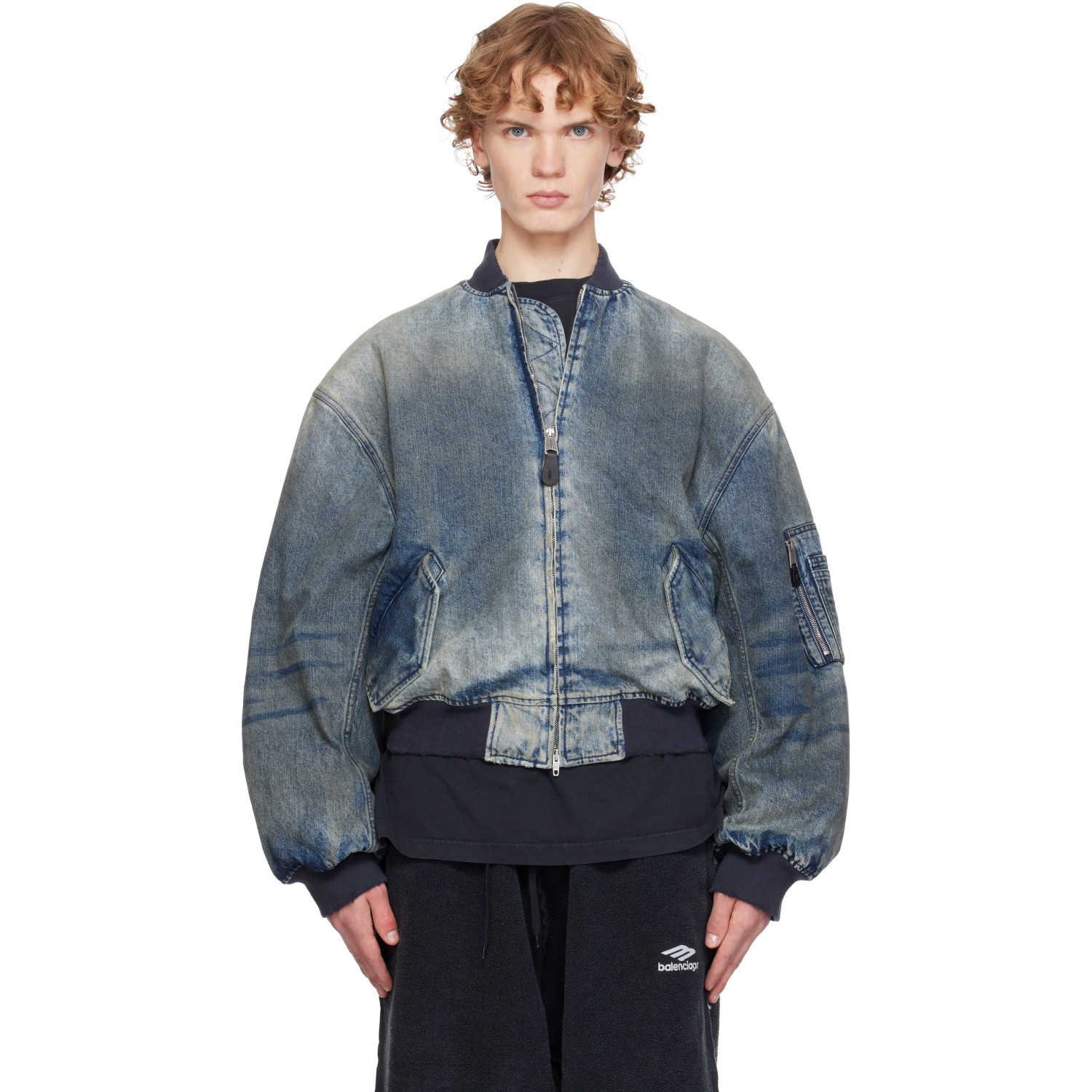 Balenciaga Blue Standard Denim Bomber Jacket