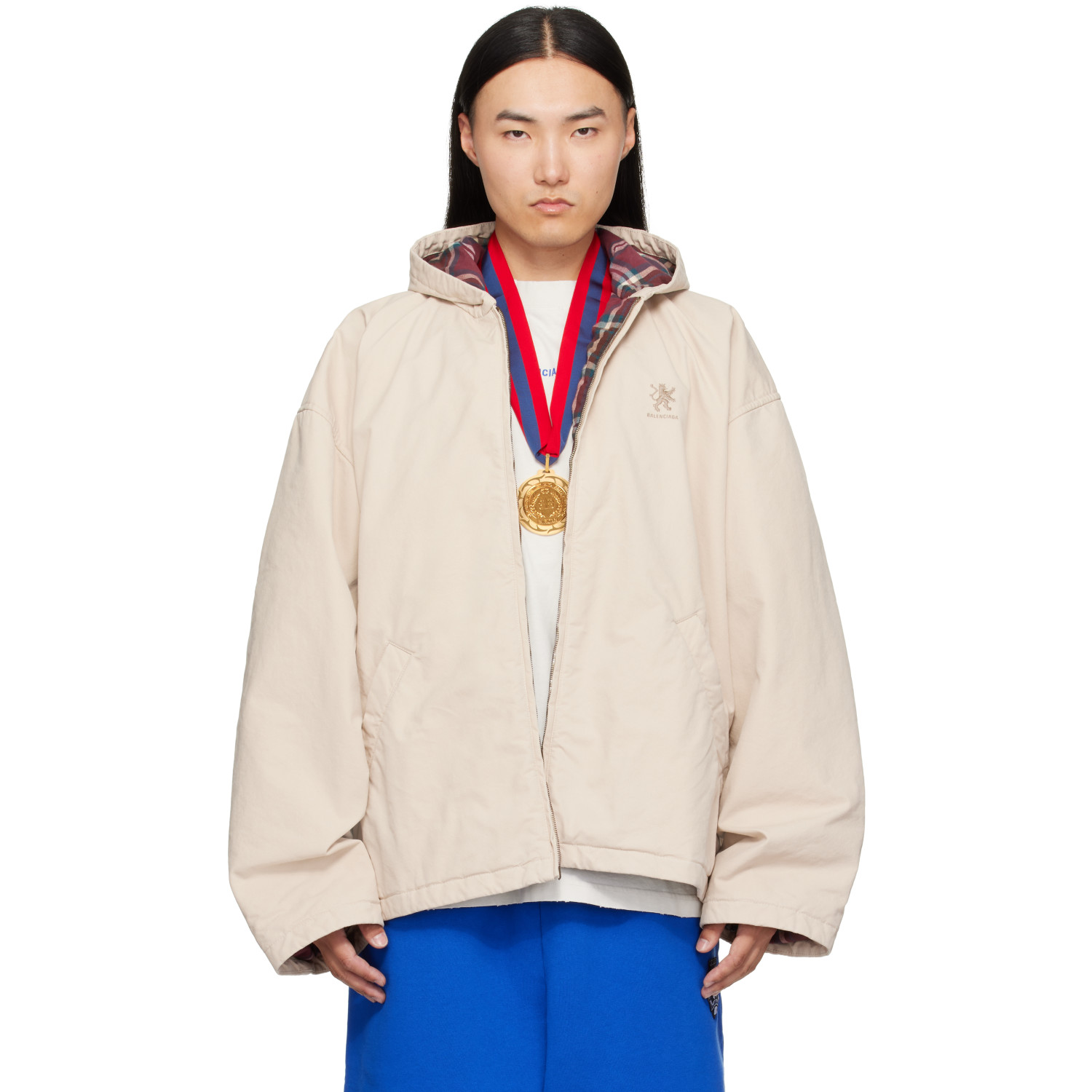 Balenciaga Beige Hooded Zip Up Jacket