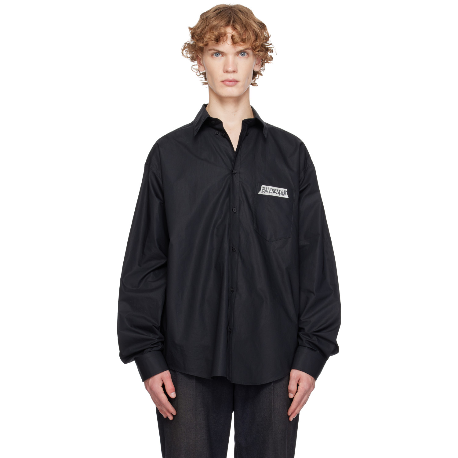 Balenciaga Black Masking Tape Long Sleeve Large Fit Shirt