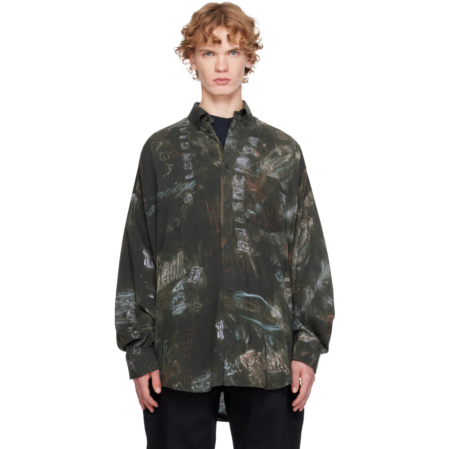 Balenciaga Gray Washed Crayon Allover Long Sleeve Cocoon Shirt