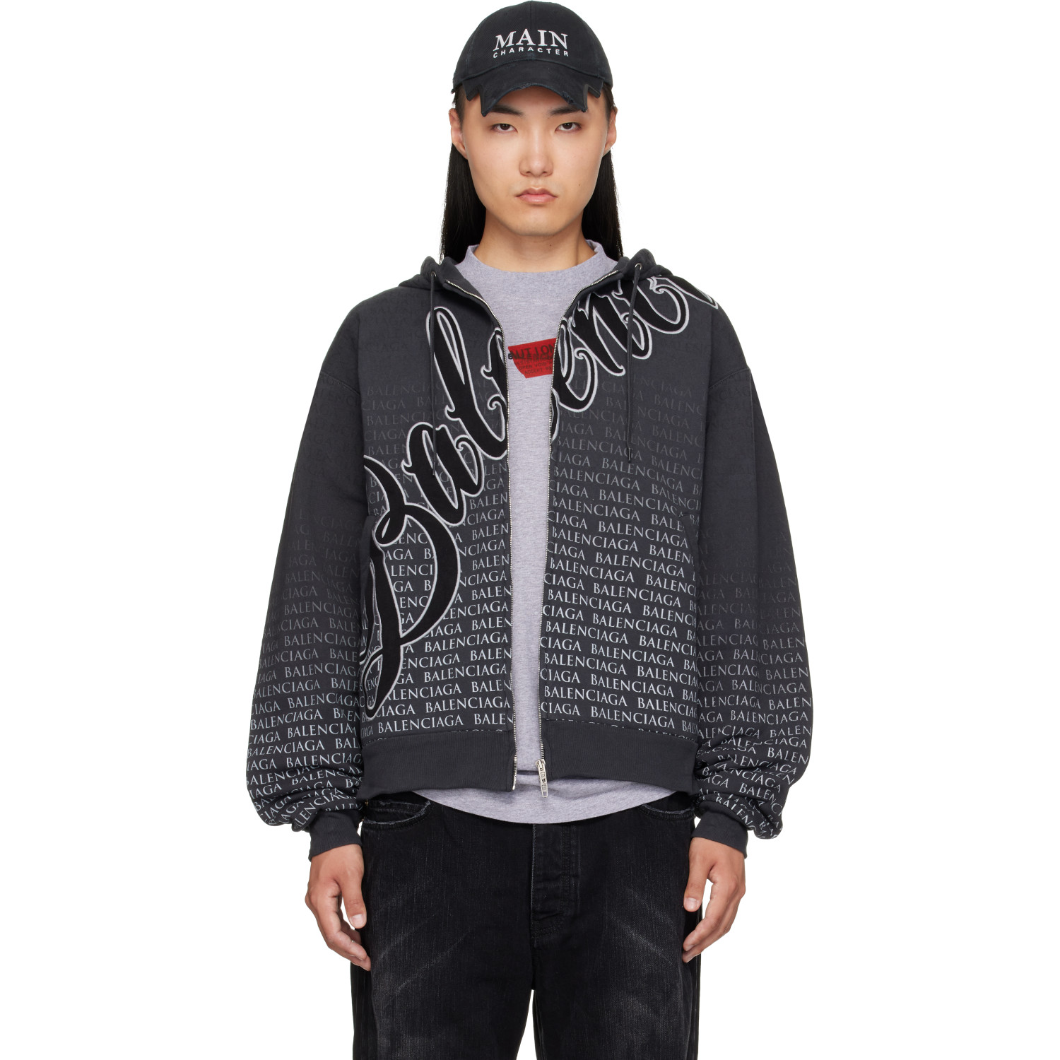 Balenciaga Black Oversized Zip-Up Hoodie