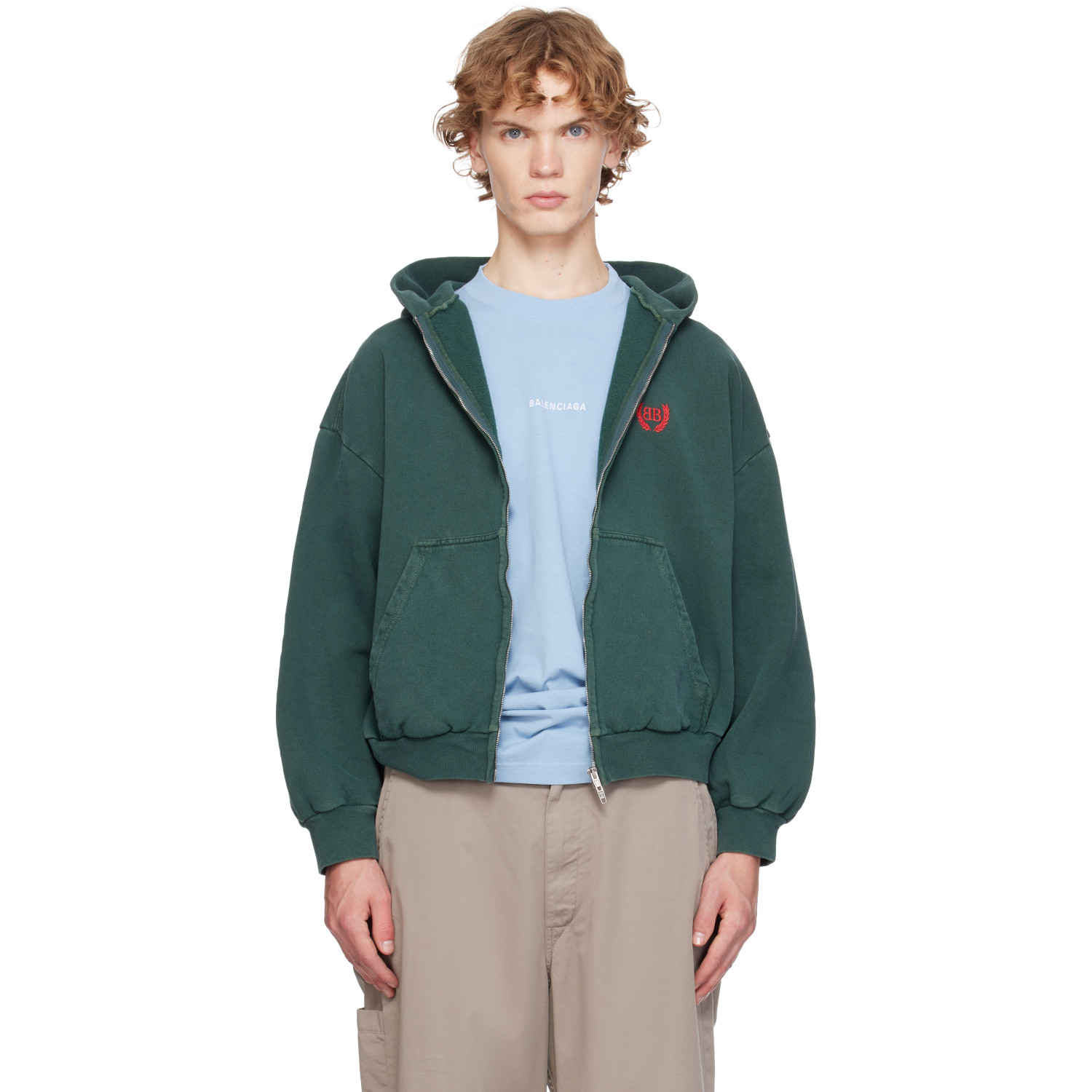 Balenciaga Green Laurel Classic Zip-Up Regular Fit Hoodie