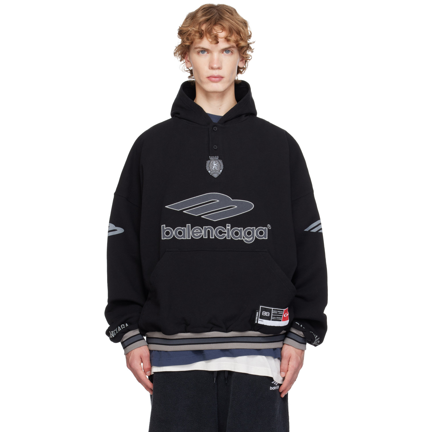 Balenciaga Black 3B Football Polo Hoodie