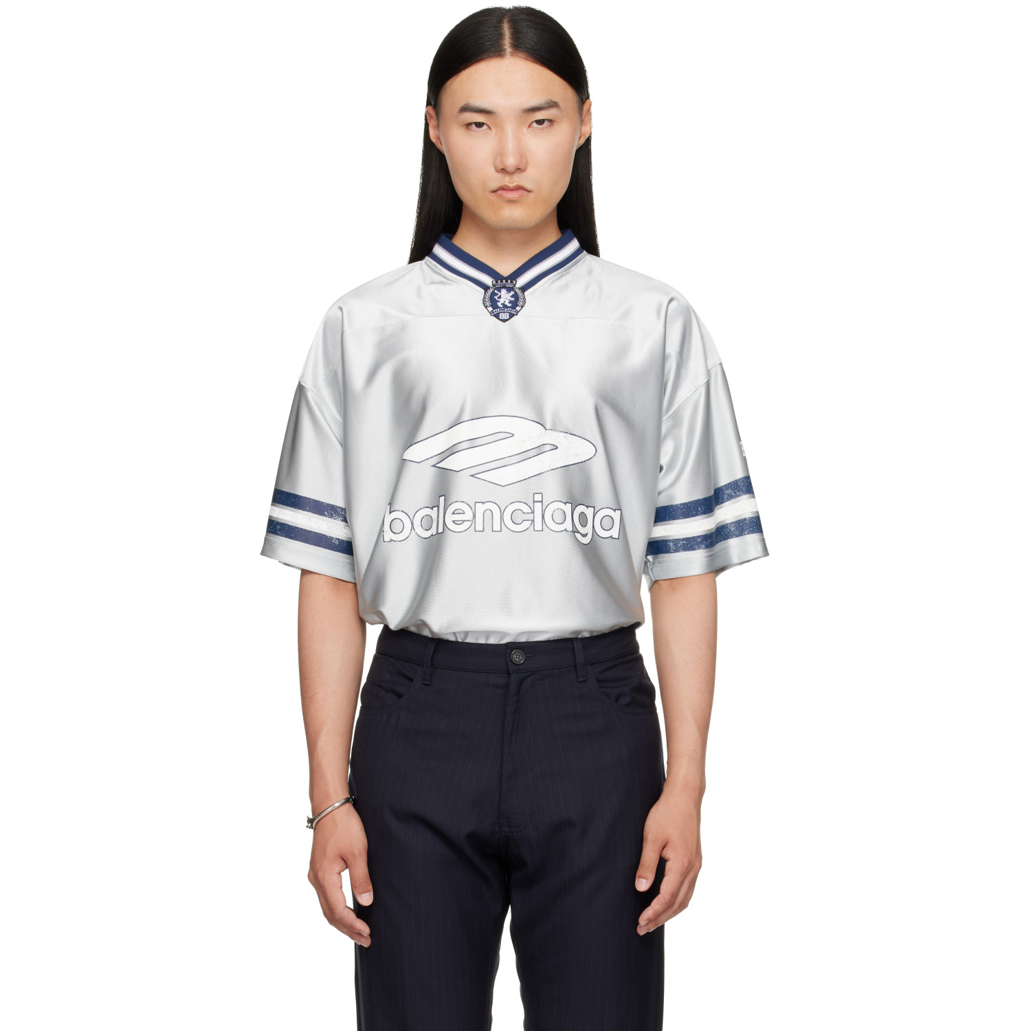 Balenciaga Gray V-Neck Oversized T-Shirt