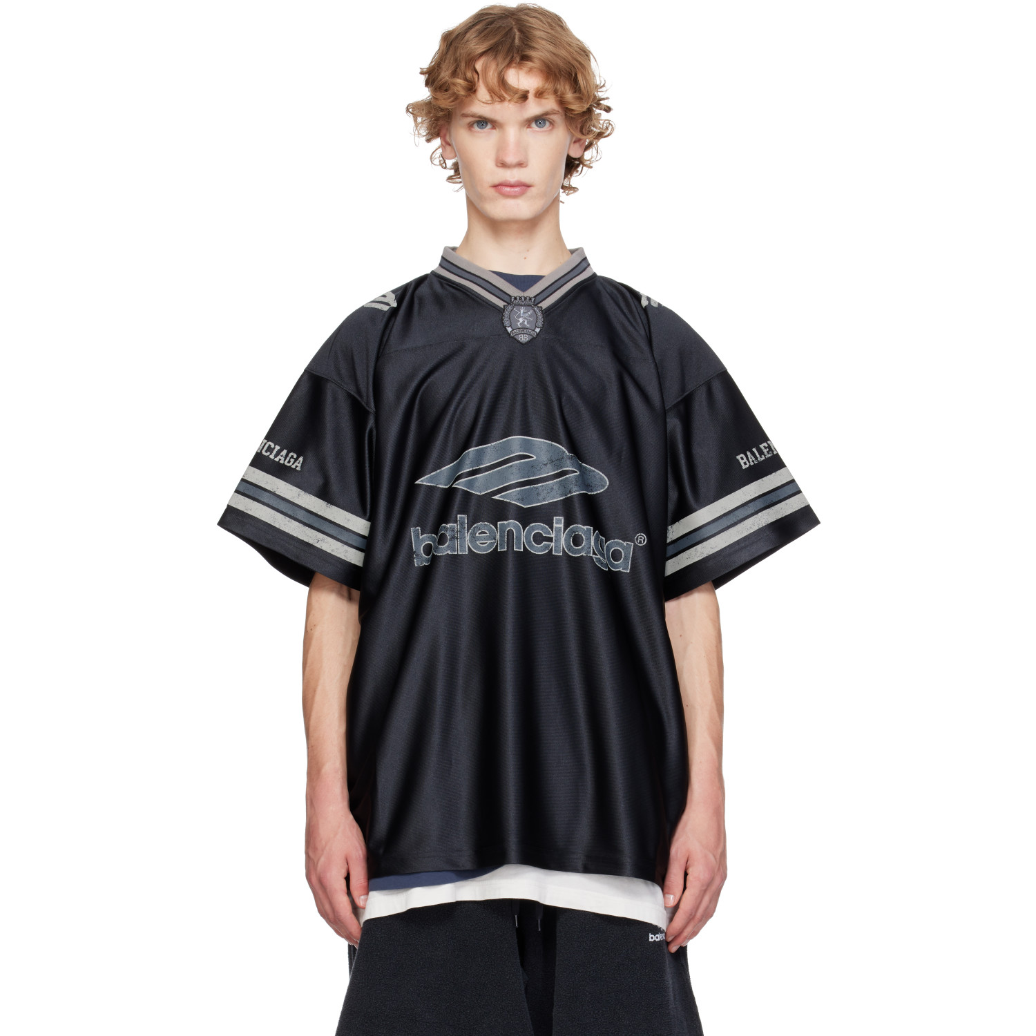 Balenciaga Black 3B Football V-Neck Oversized Jersey