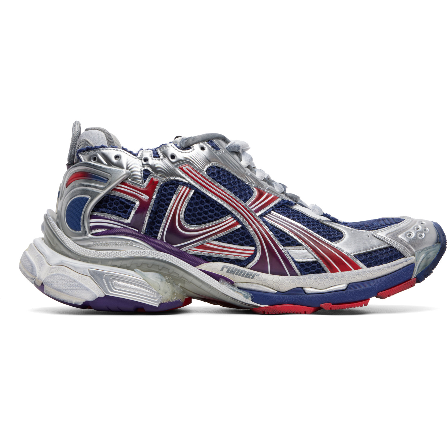 Balenciaga Silver & Navy Runner Sneakers