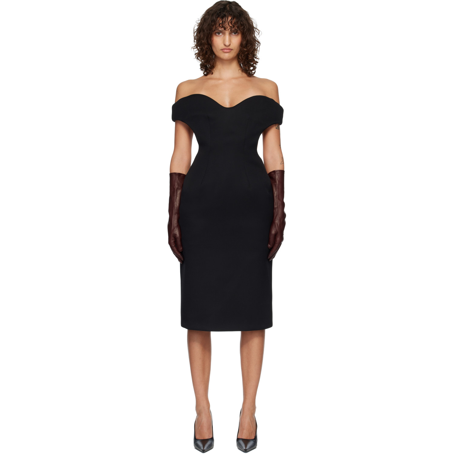 Mugler Black Sculptural Midi Dress