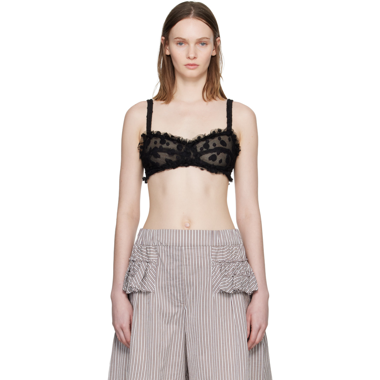 Dries Van Noten Black Polka Dot Mesh Bralette