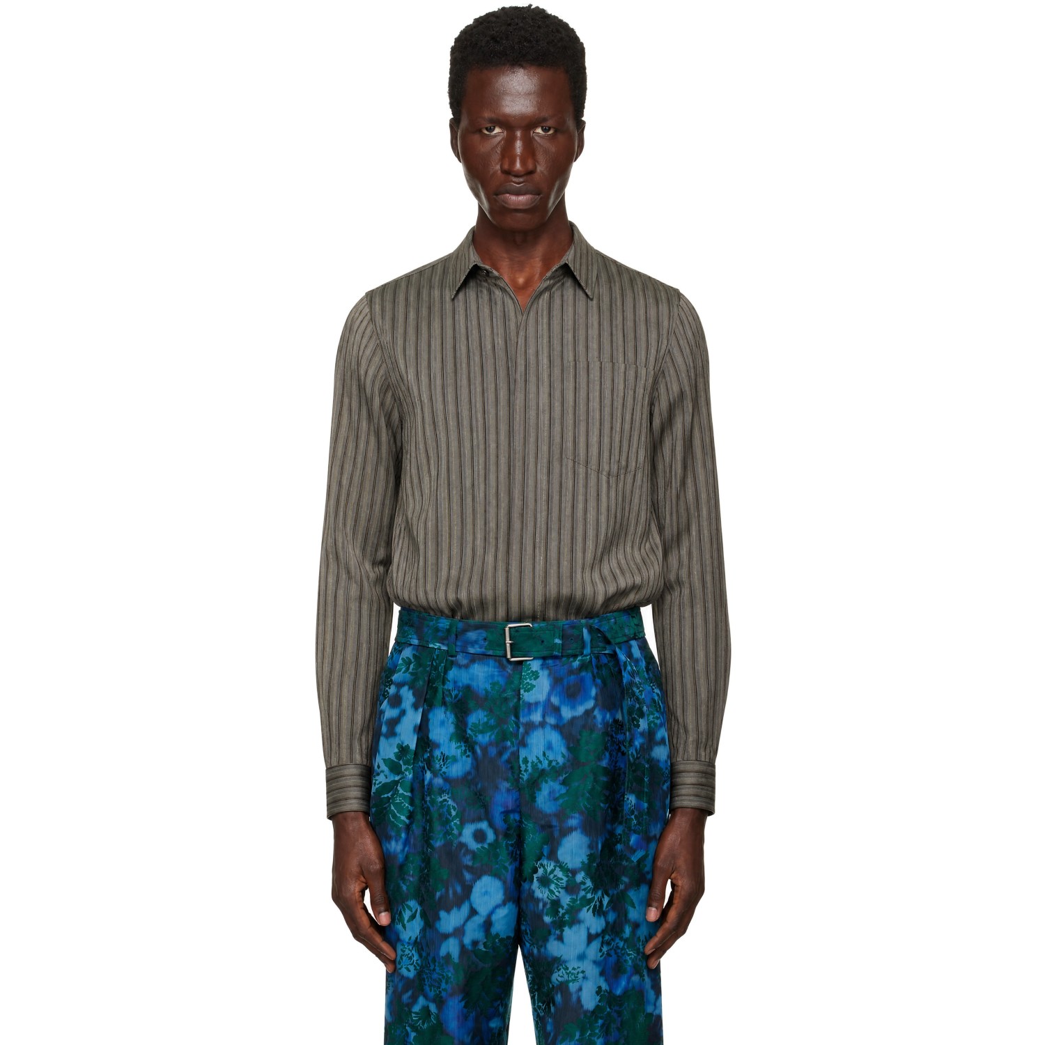 Dries Van Noten Gray Viscose Zip Shirt
