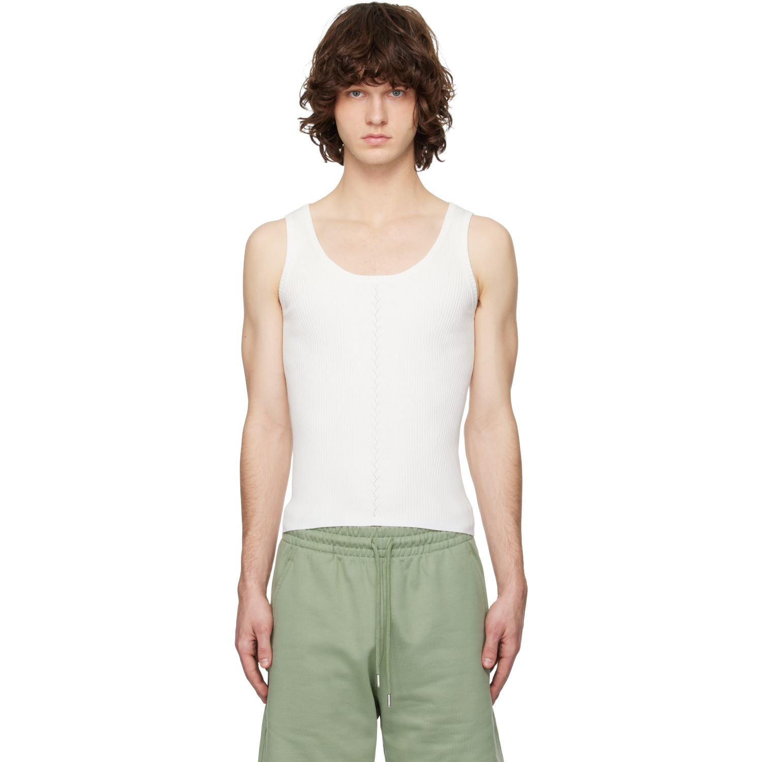 Dries Van Noten White Rib Knit Tank Top