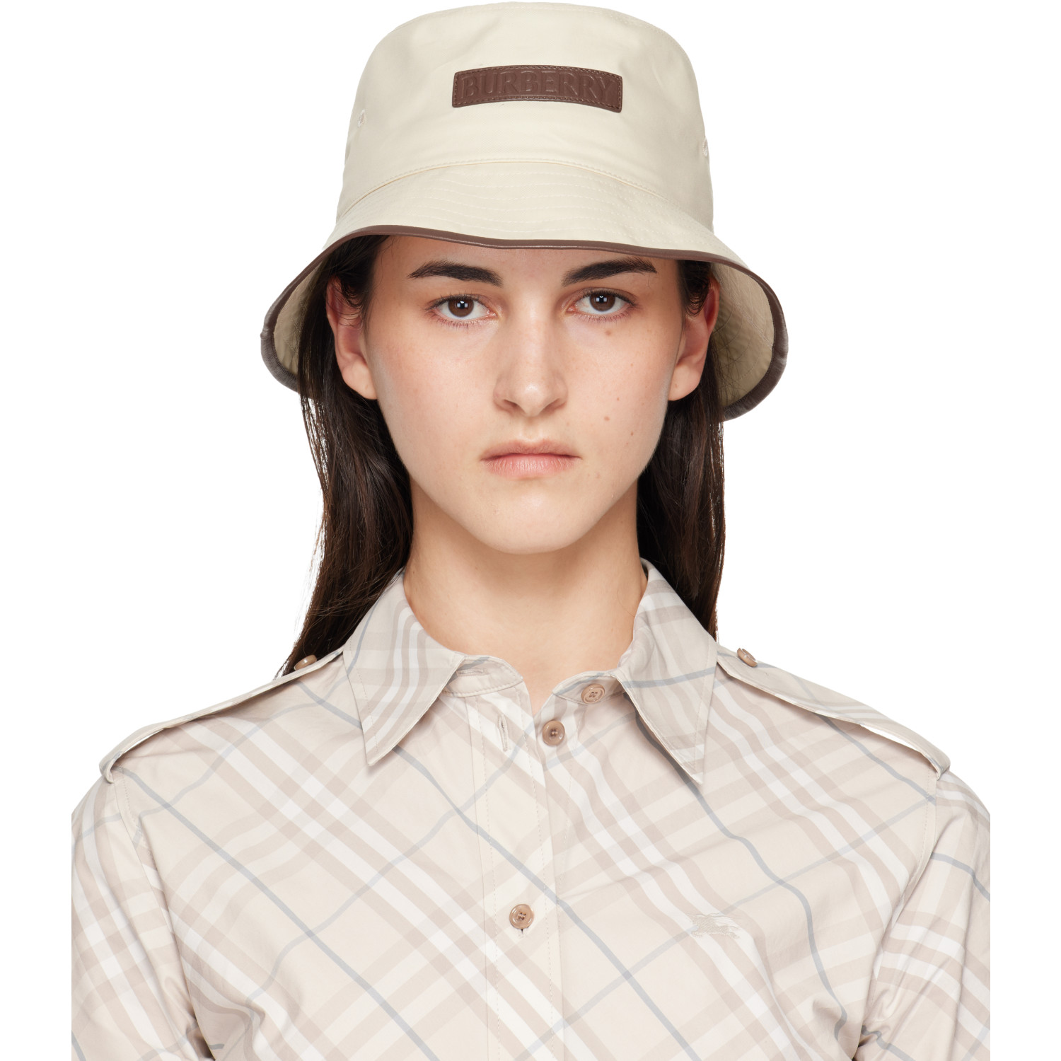 Burberry Off-White Logo Gabardine Bucket Hat