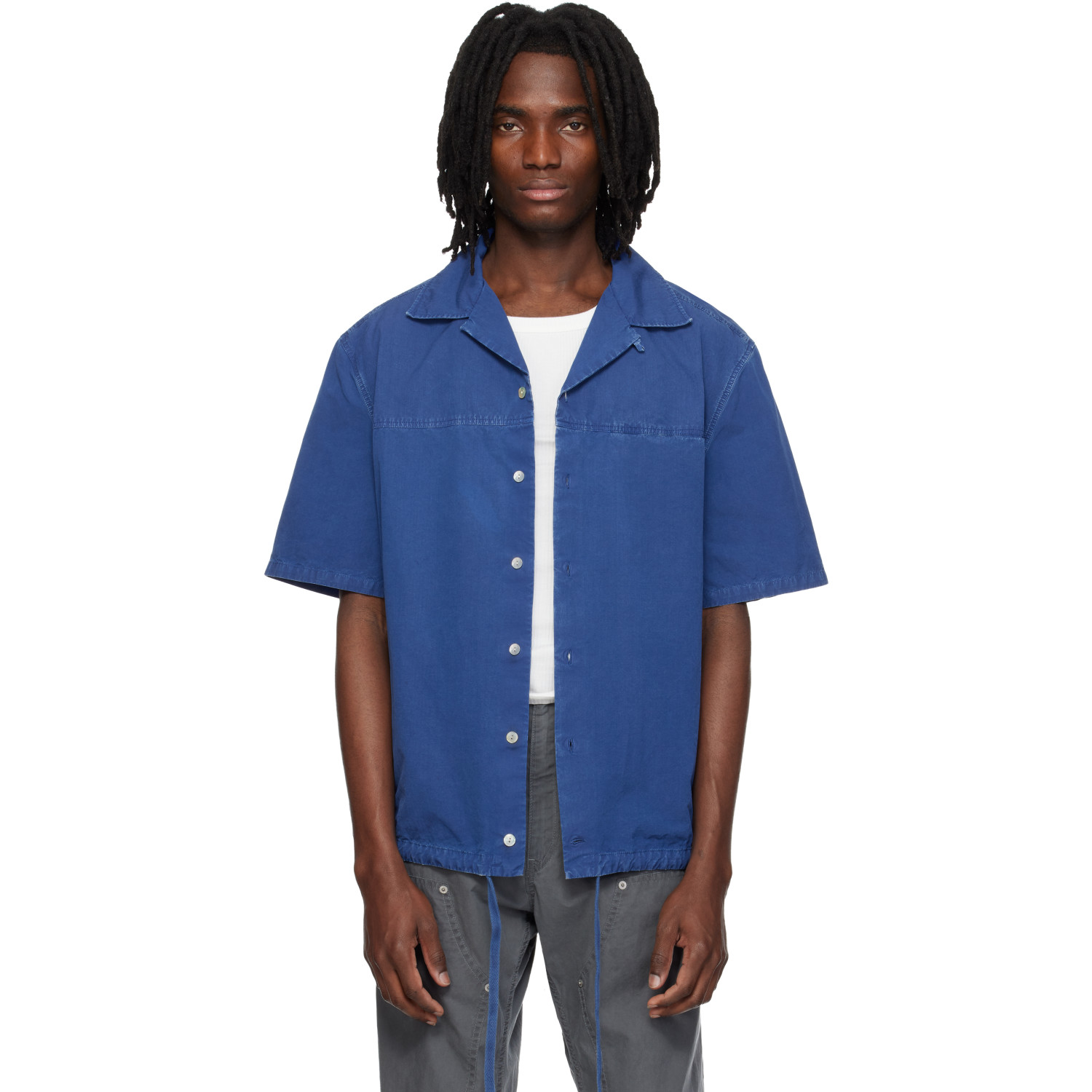 Marni Blue Drawstring Hem Cotton Shirt