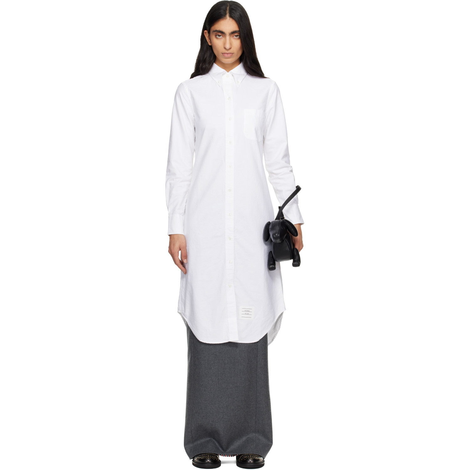 Thom Browne White Oxford Grosgrain Placket Shirtdress