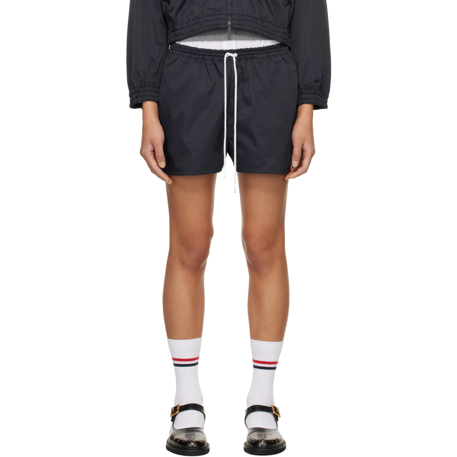 Thom Browne Navy Nylon Tech Track Shorts