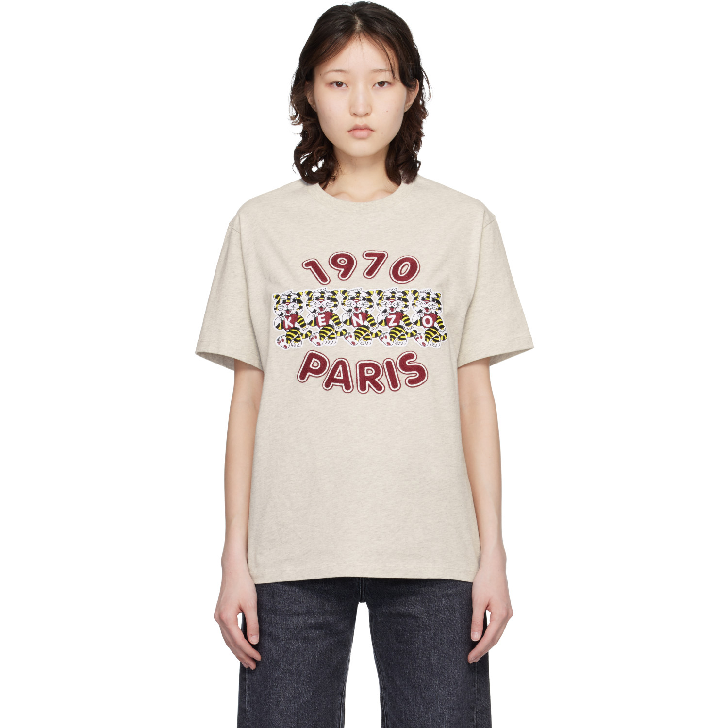 Kenzo Gray Kenzo Paris 'KENZO Wild Tiger' Embroidered Loose T-shirt