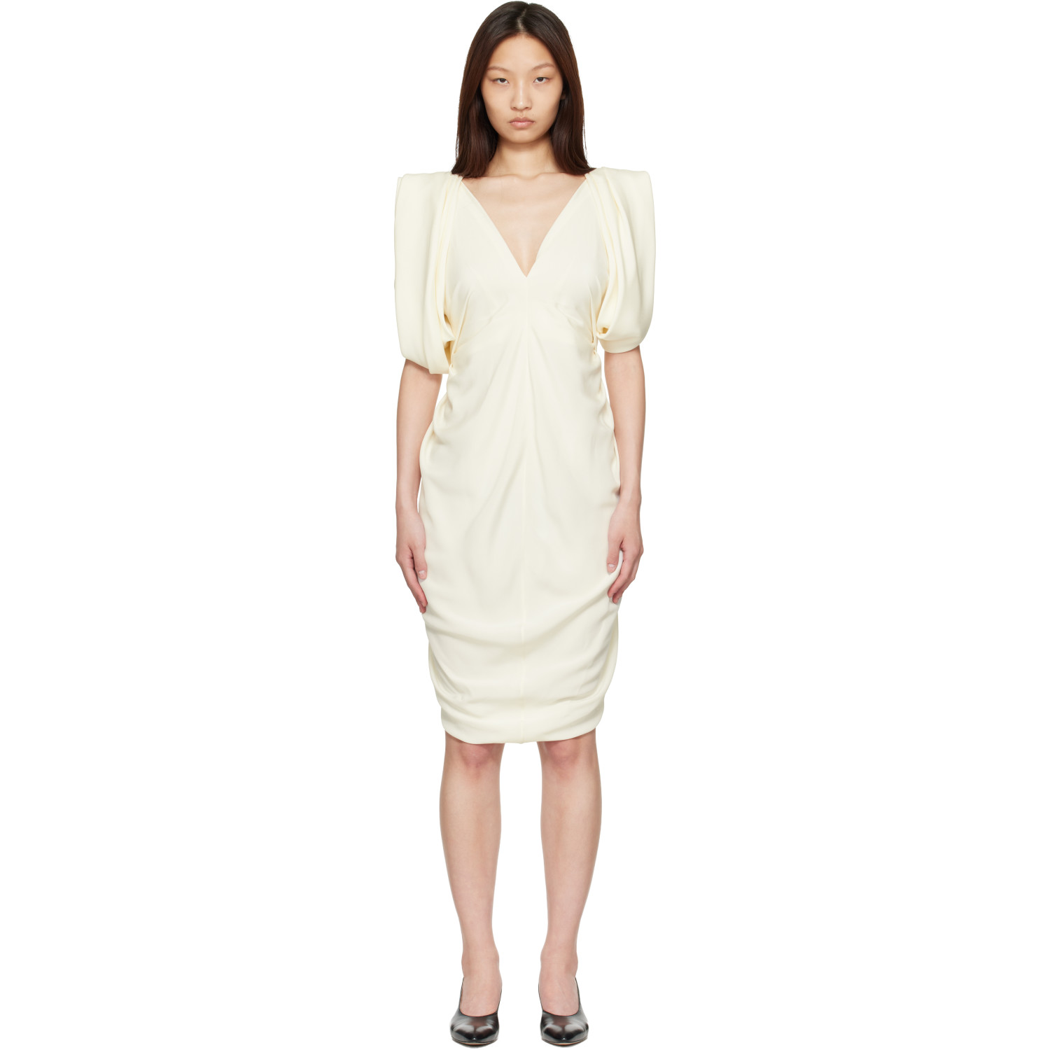 Versace Off-White Cocktail Crepe Midi Dress
