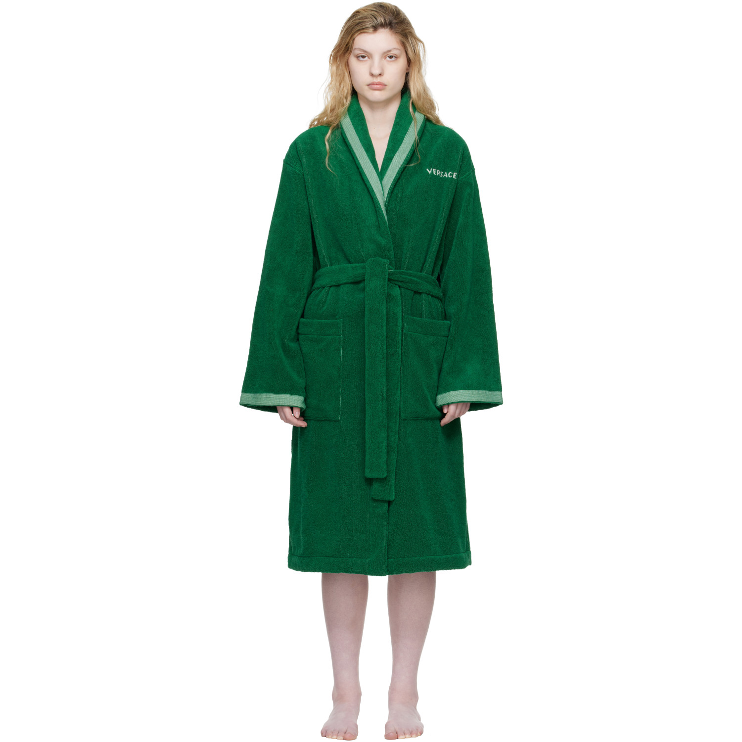 Versace Green Cotton-Terry Jacquard Bathrobe
