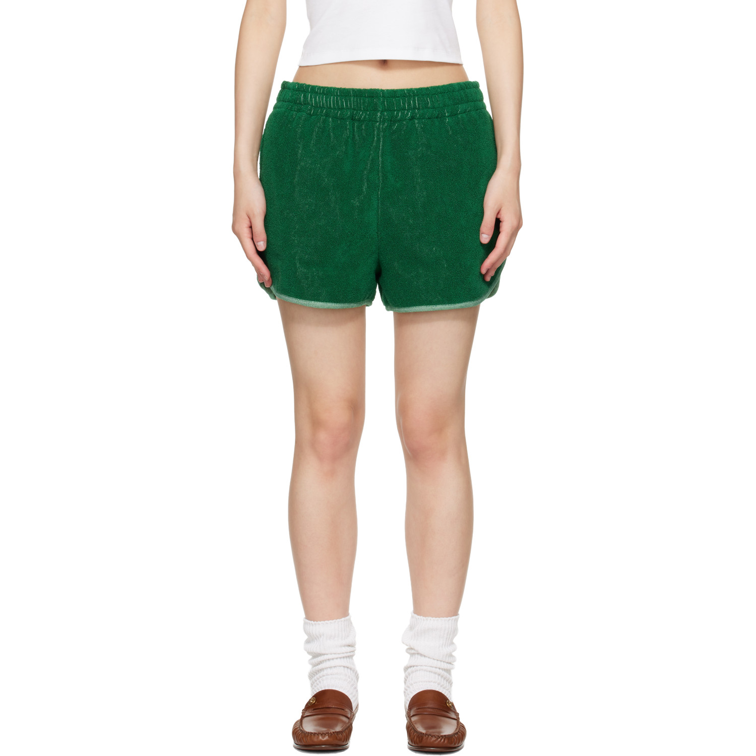 Versace Green Cotton-Terry Jacquard Sweat Shorts