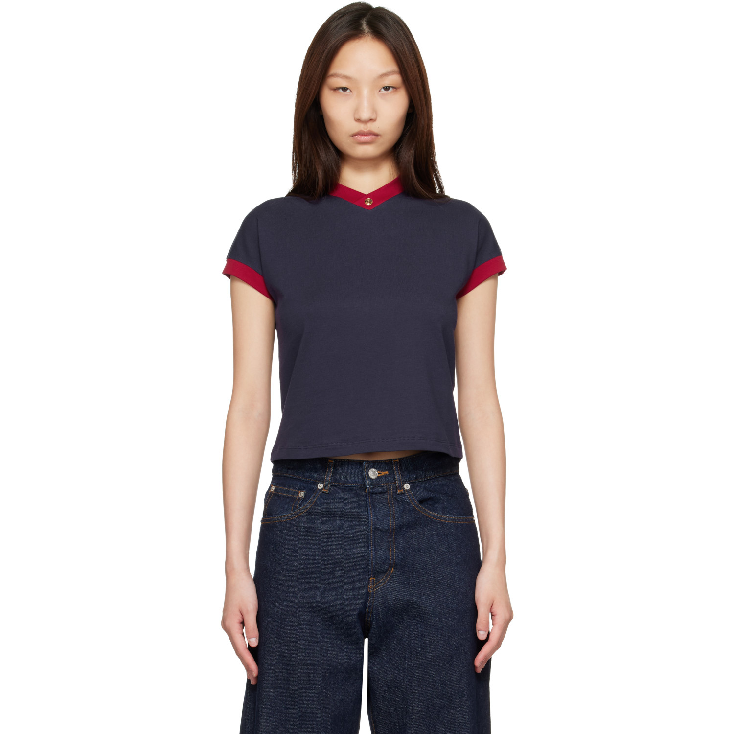 Versace Navy & Red Stretch Cotton-Jersey T-shirt