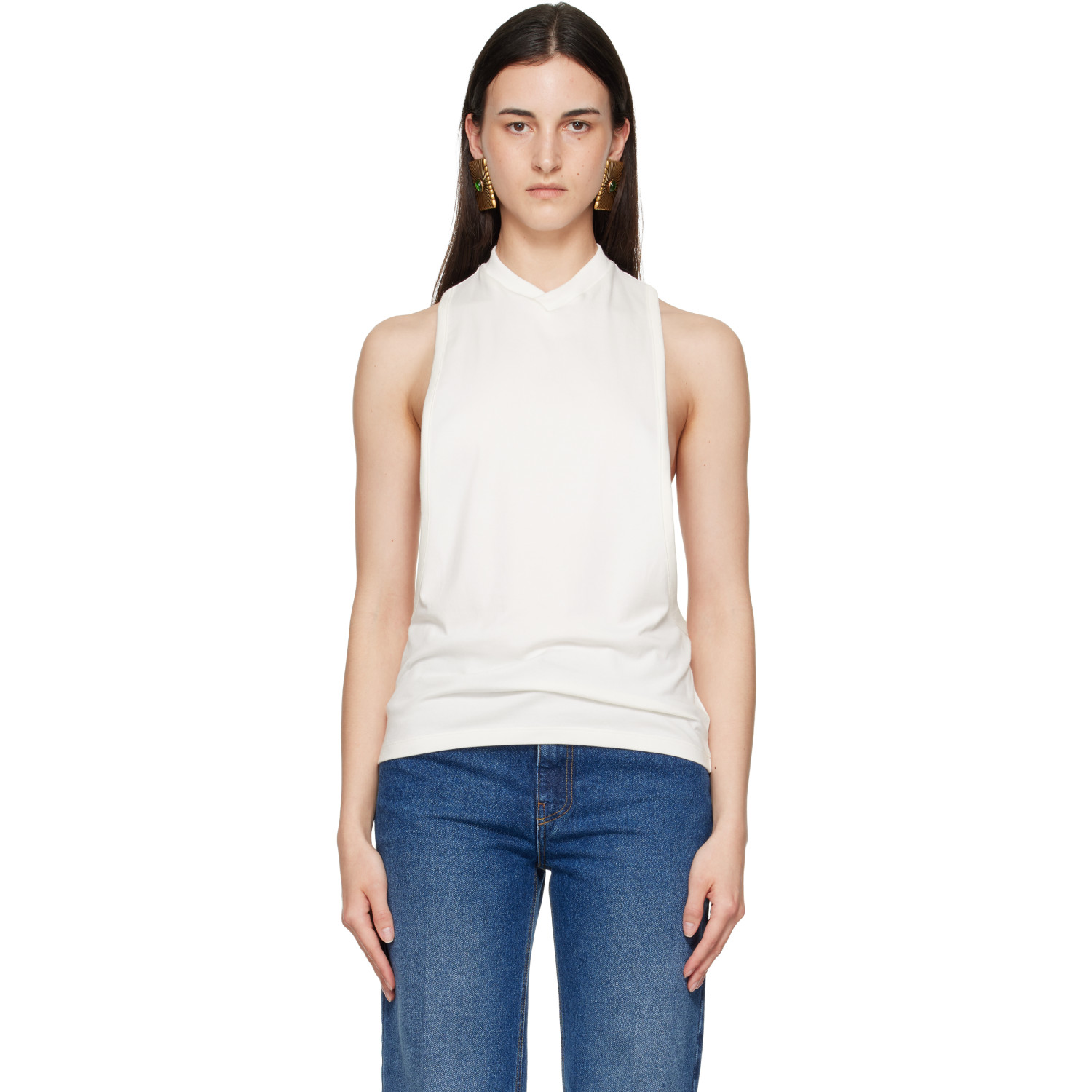 Versace White Embroidered Stretch Cotton-Jersey Tank Top