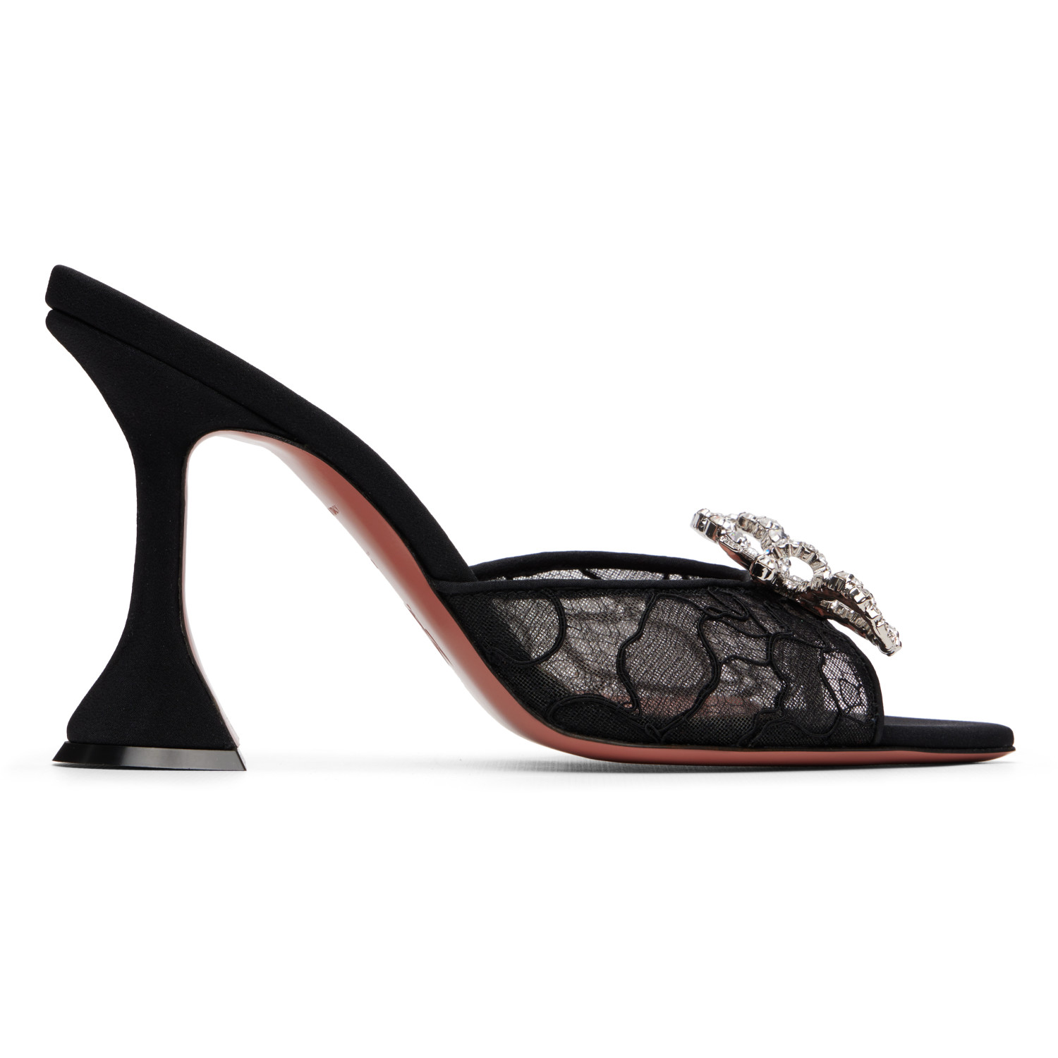 Amina Muaddi Black Rosie Lace Slipper 95 Heeled Sandals