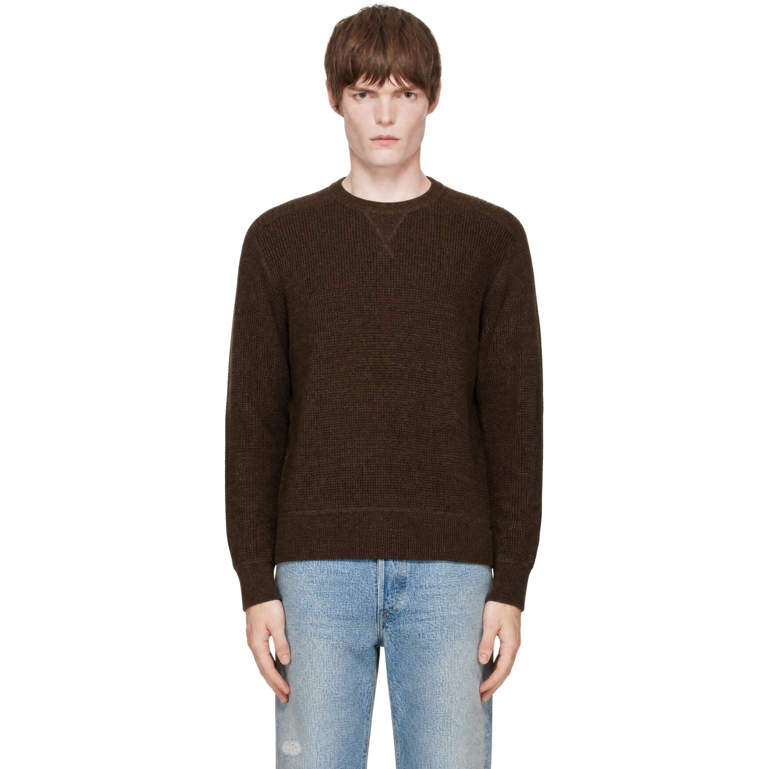 RRL Brown Waffle Crew Sweater