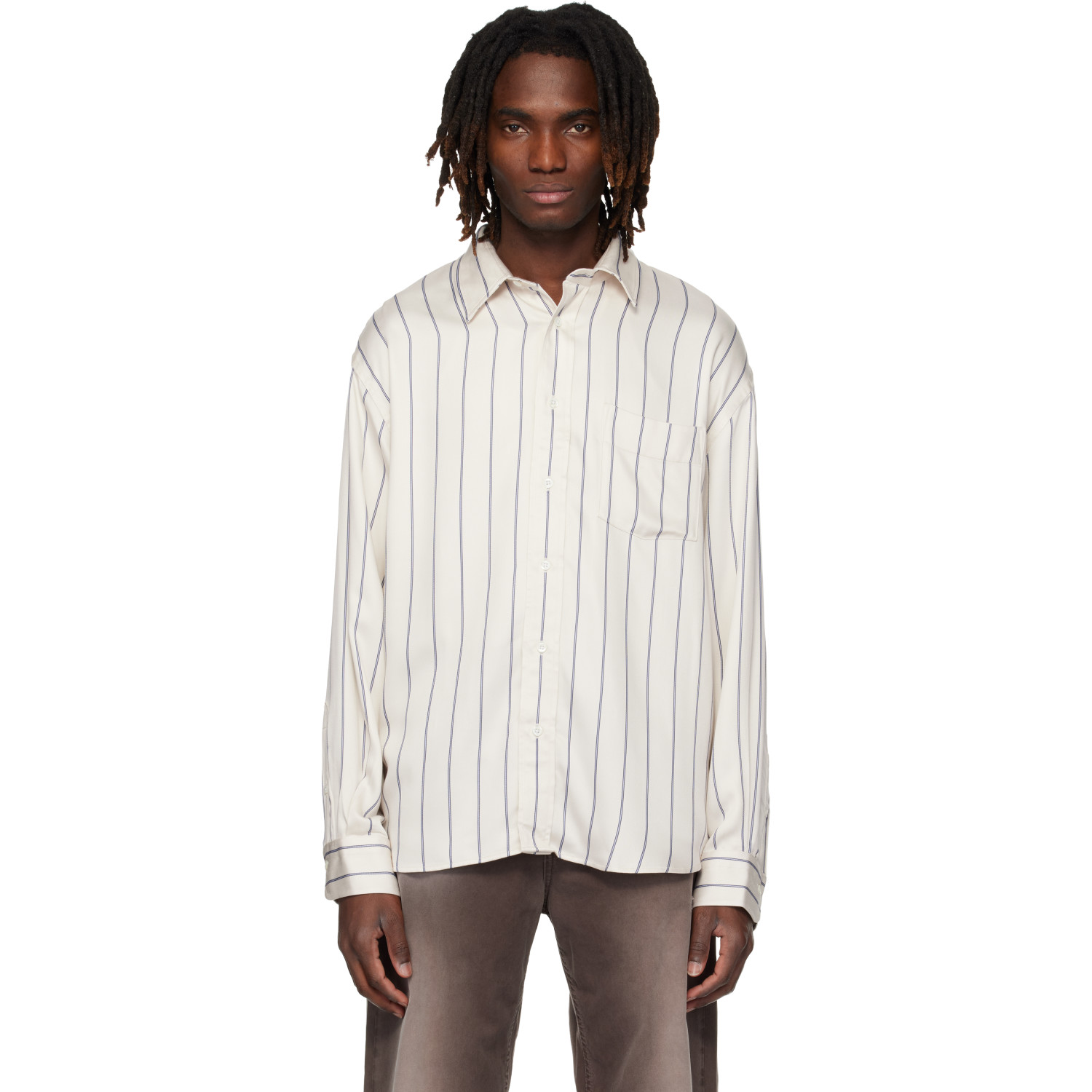 Sunflower: Sunflower Beige & Blue New Base Fluid Shirt