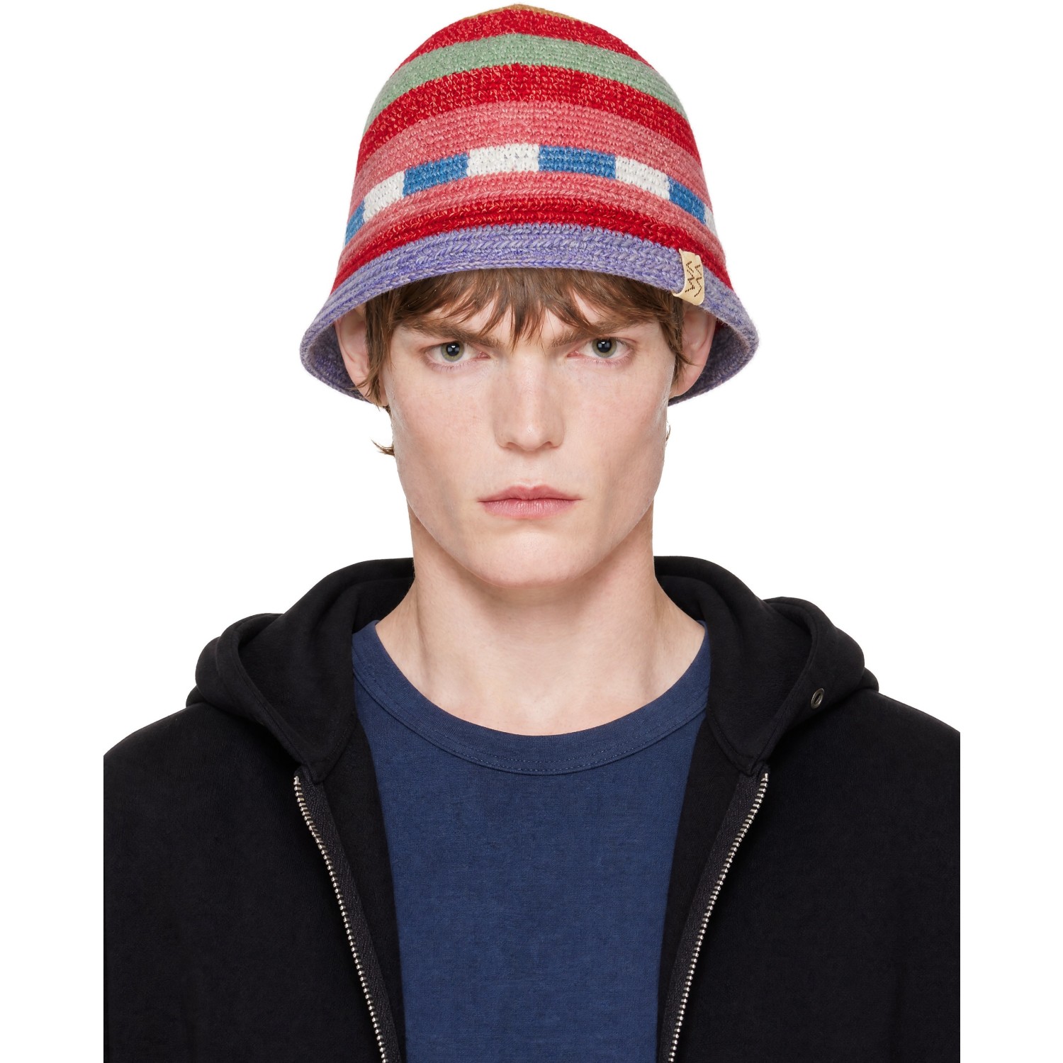 Visvim Red Meda Crochet Knit Hat In Multi