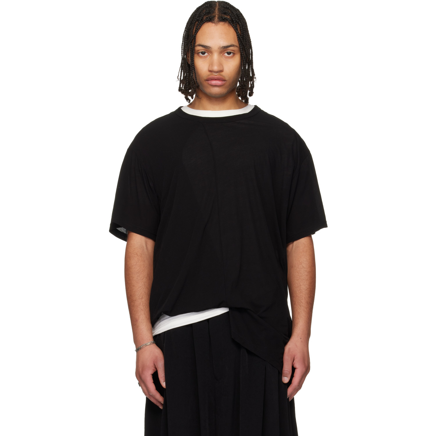 Yohji Yamamoto: YOHJI YAMAMOTO Black Asymmetric Short Sleeve T-shirt